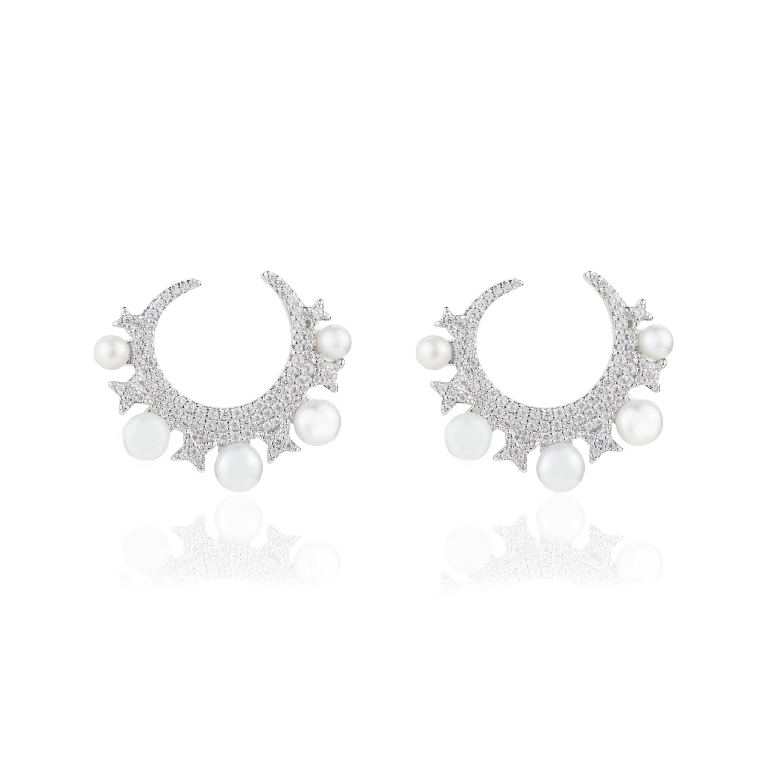 Eclipse Moon Studs Pearl Earrings