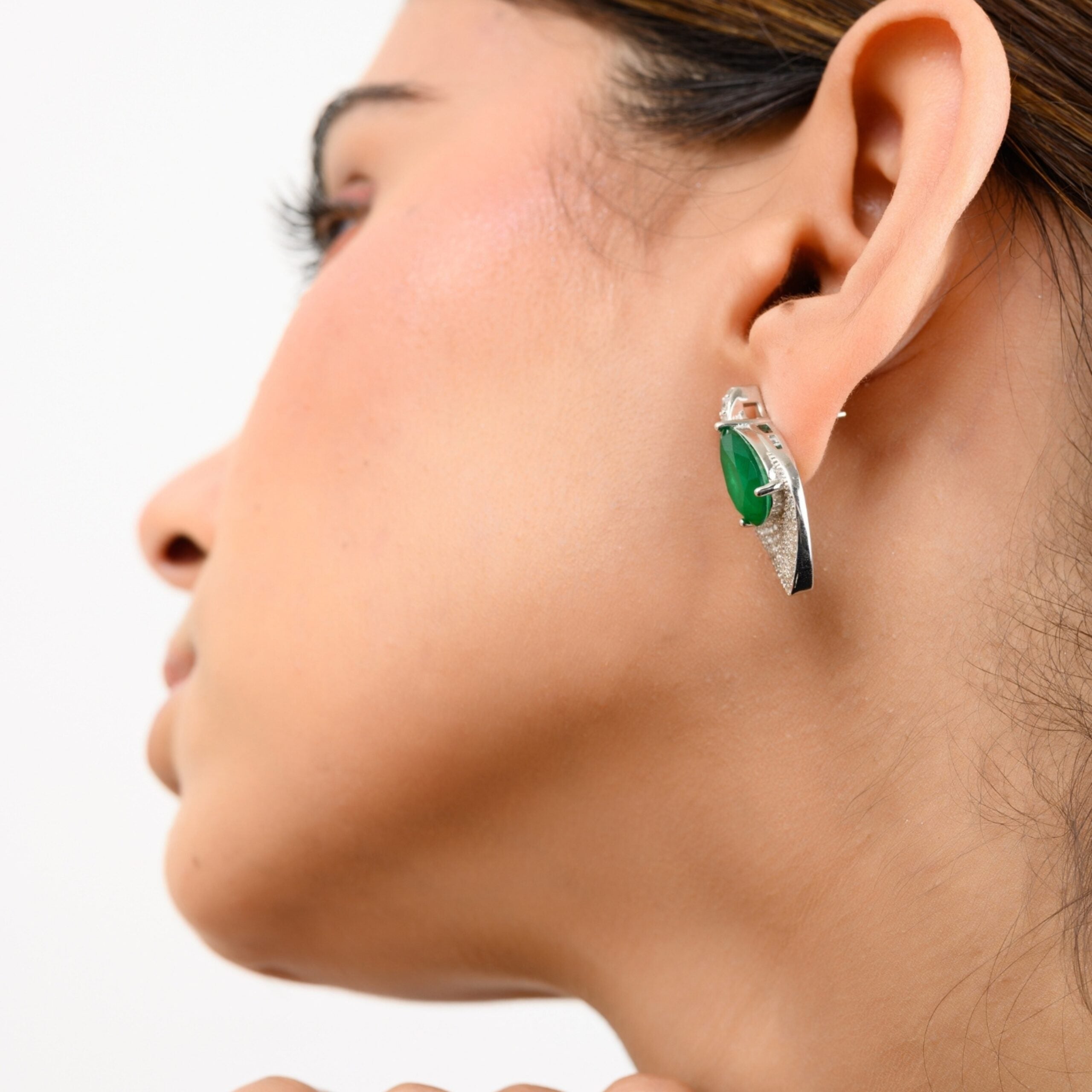 Green Emerald Water Drop Stud Earrings