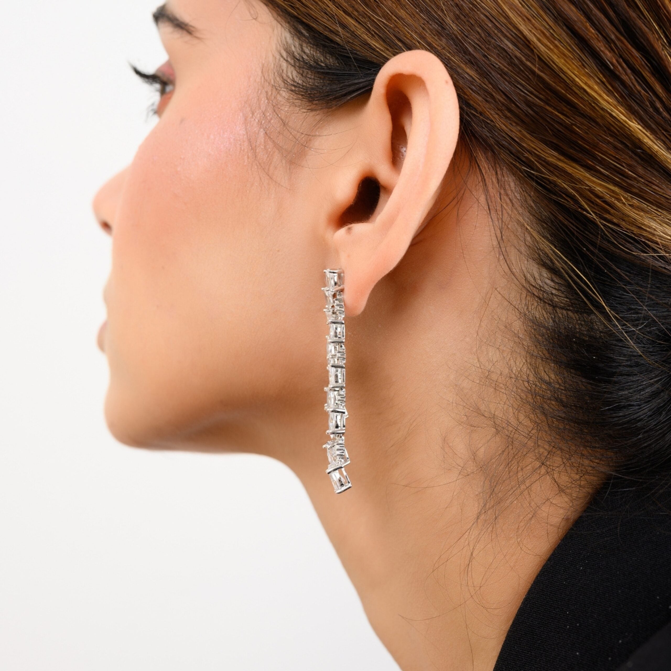 Cz Diamond Linear Drops Chandelier earrings