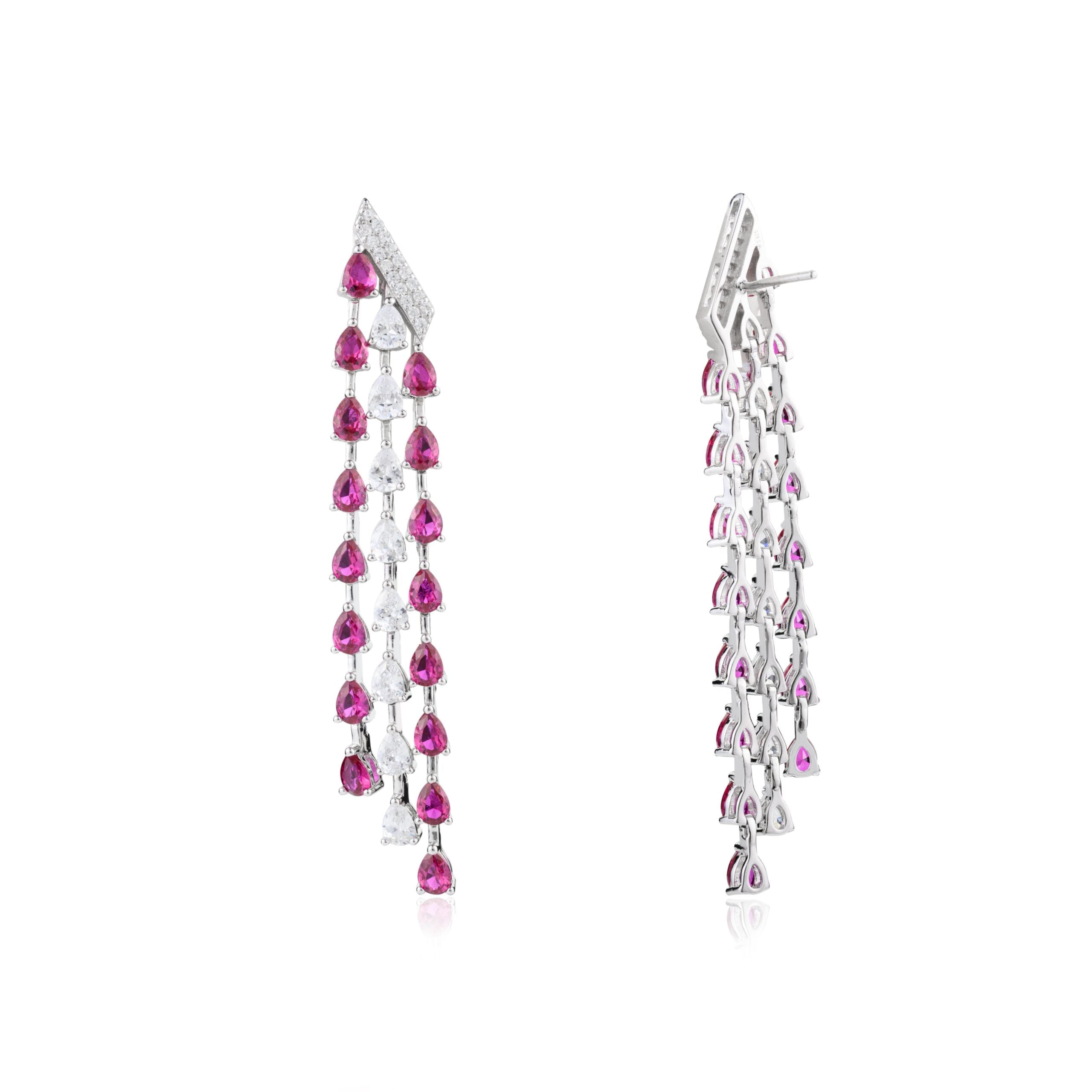 Pink Tourmaline Cz Drops Chandelier Dangle Earrings