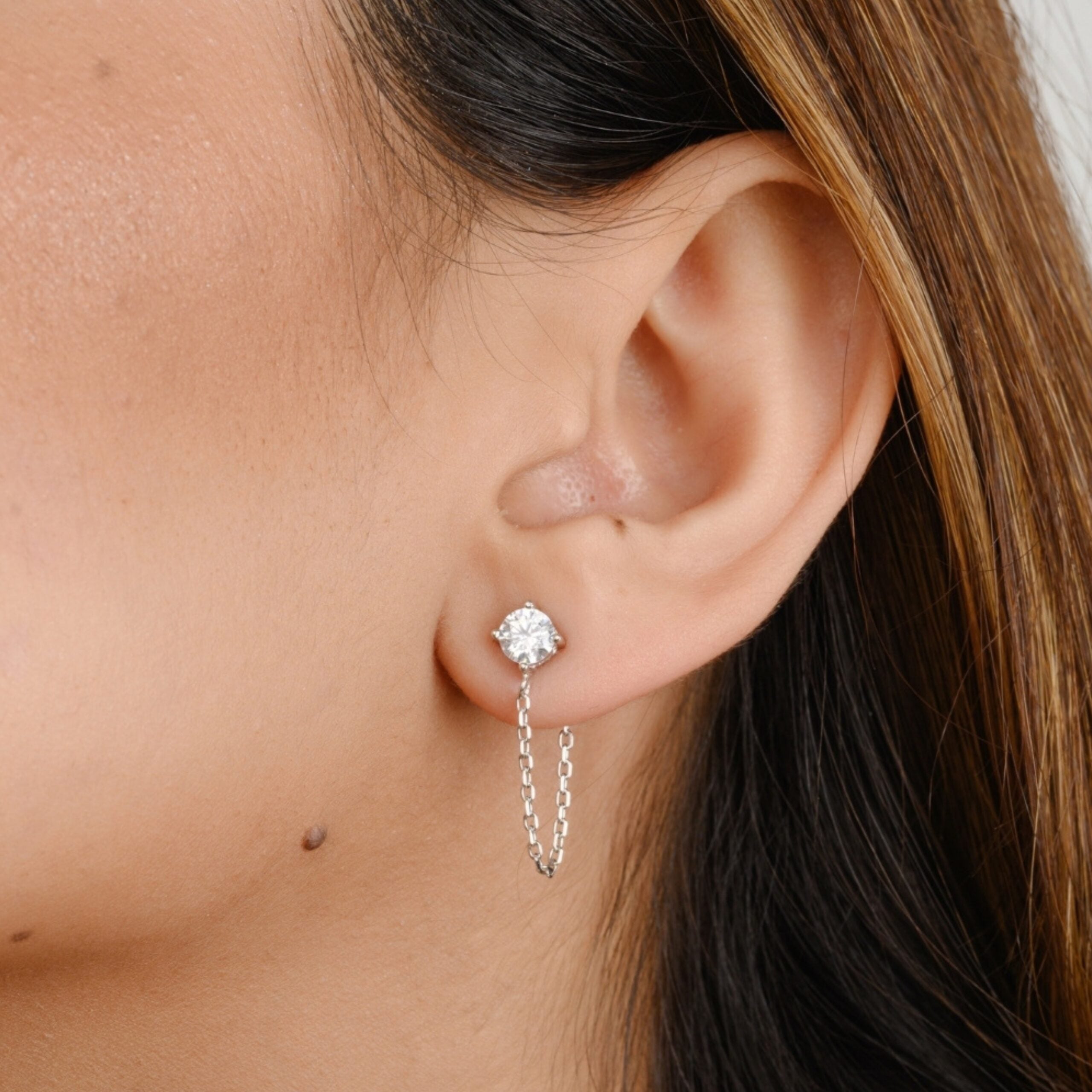 Chic Diamond Dainty Studs with Linked Chain