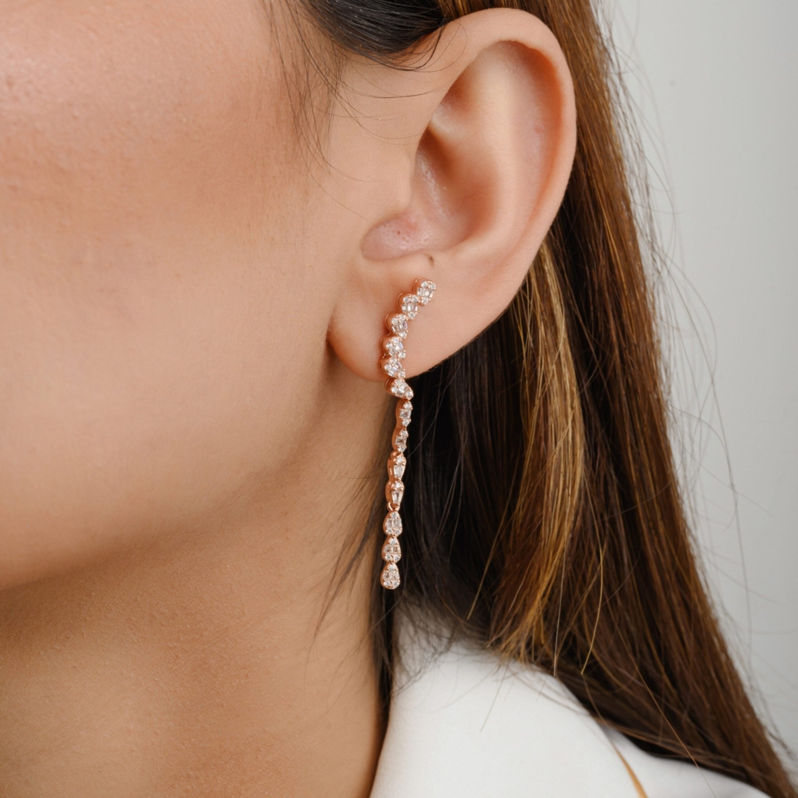 Rose Gold Thread Chain Dangle Earrings