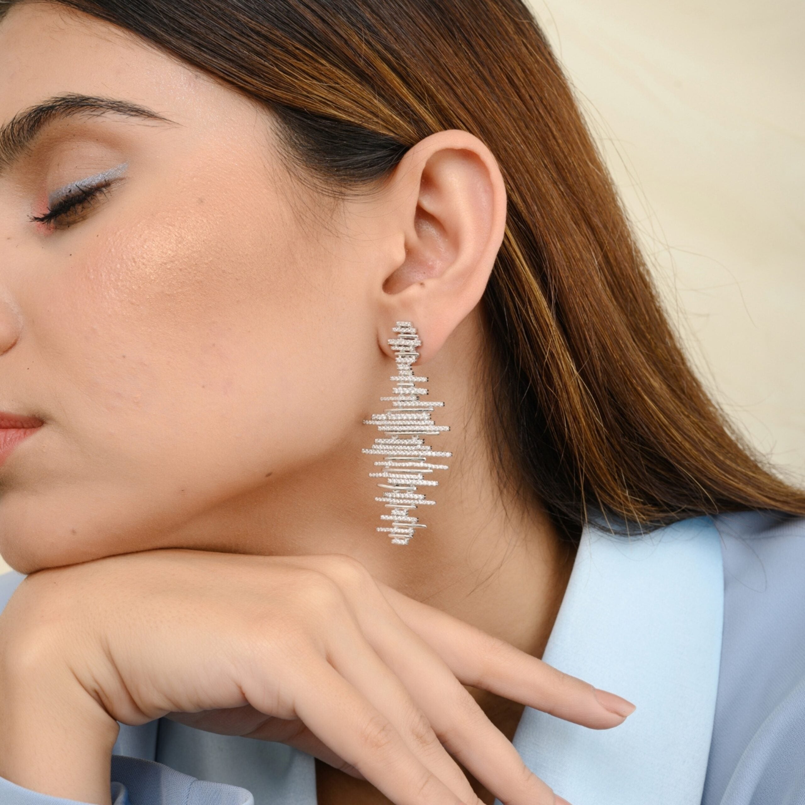 Dazzling Zigzag Cz Bar Dangle Earrings