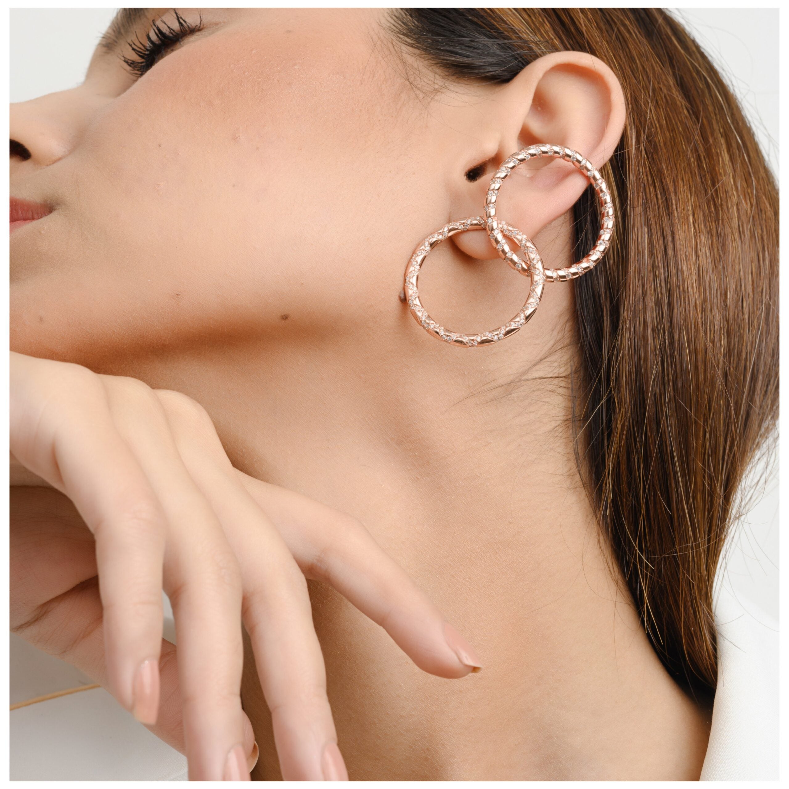 Rose gold Twin Interlock Circle Hoop Studs