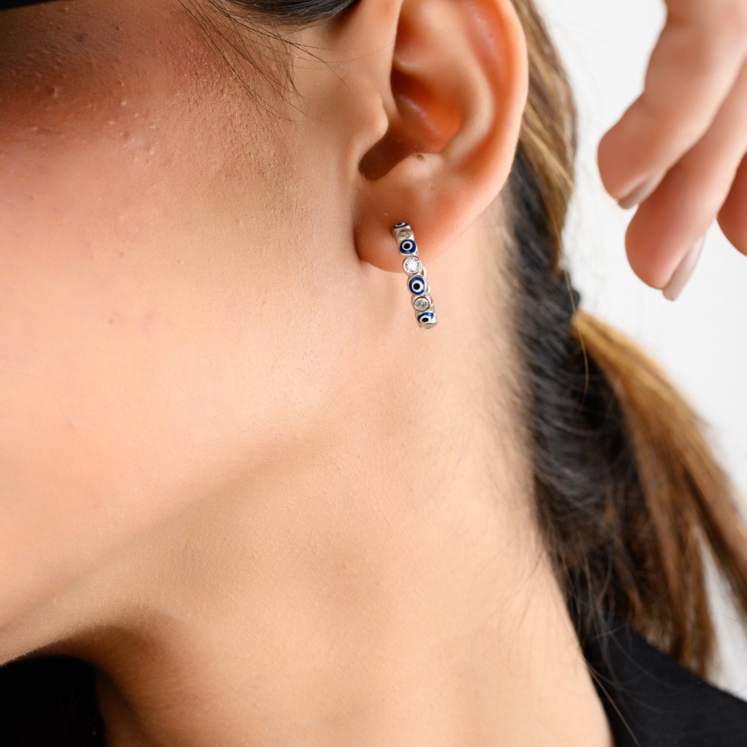 Evil Eye Open Hoop Stud Earrings