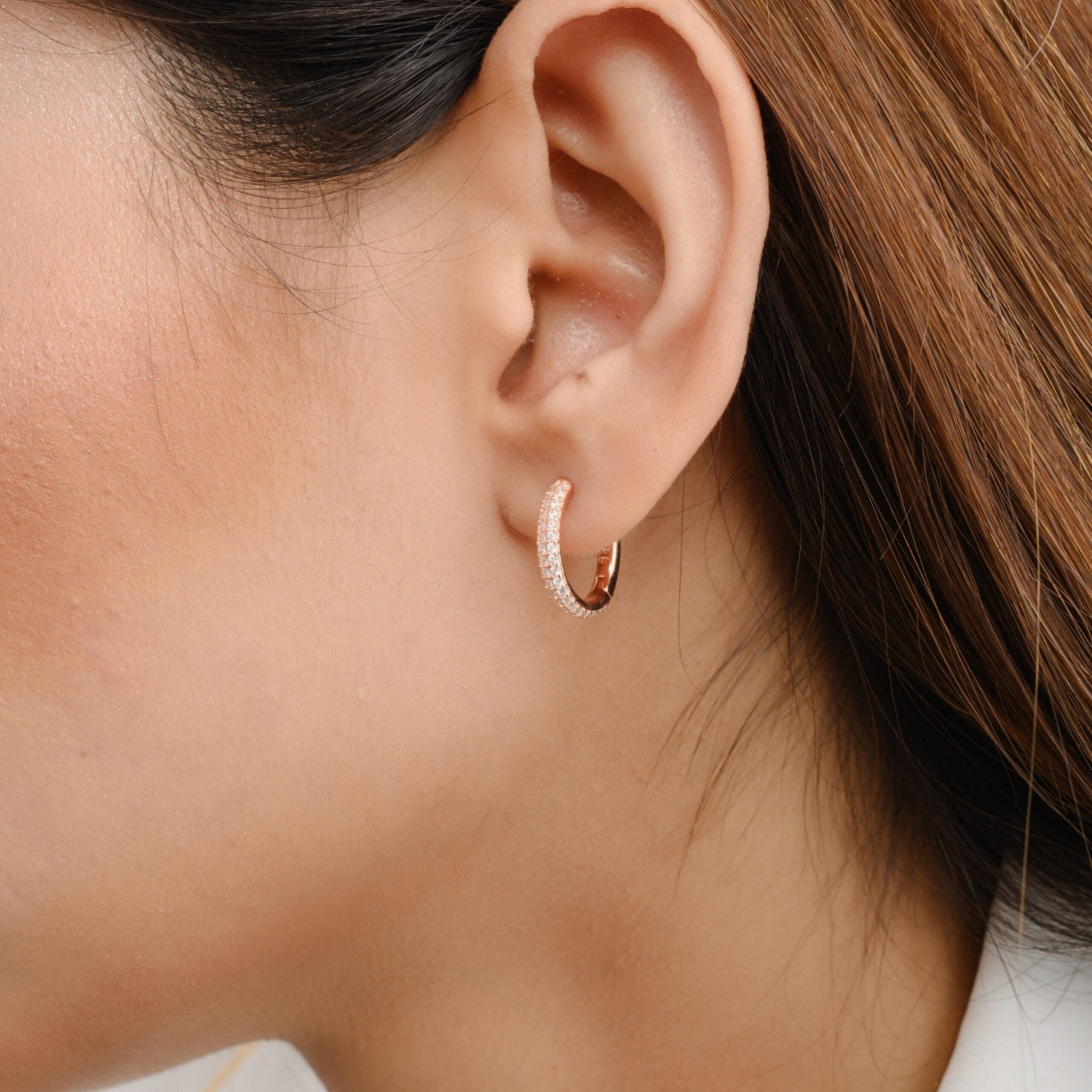 Rose gold Diamond Bali Hoop Earrings