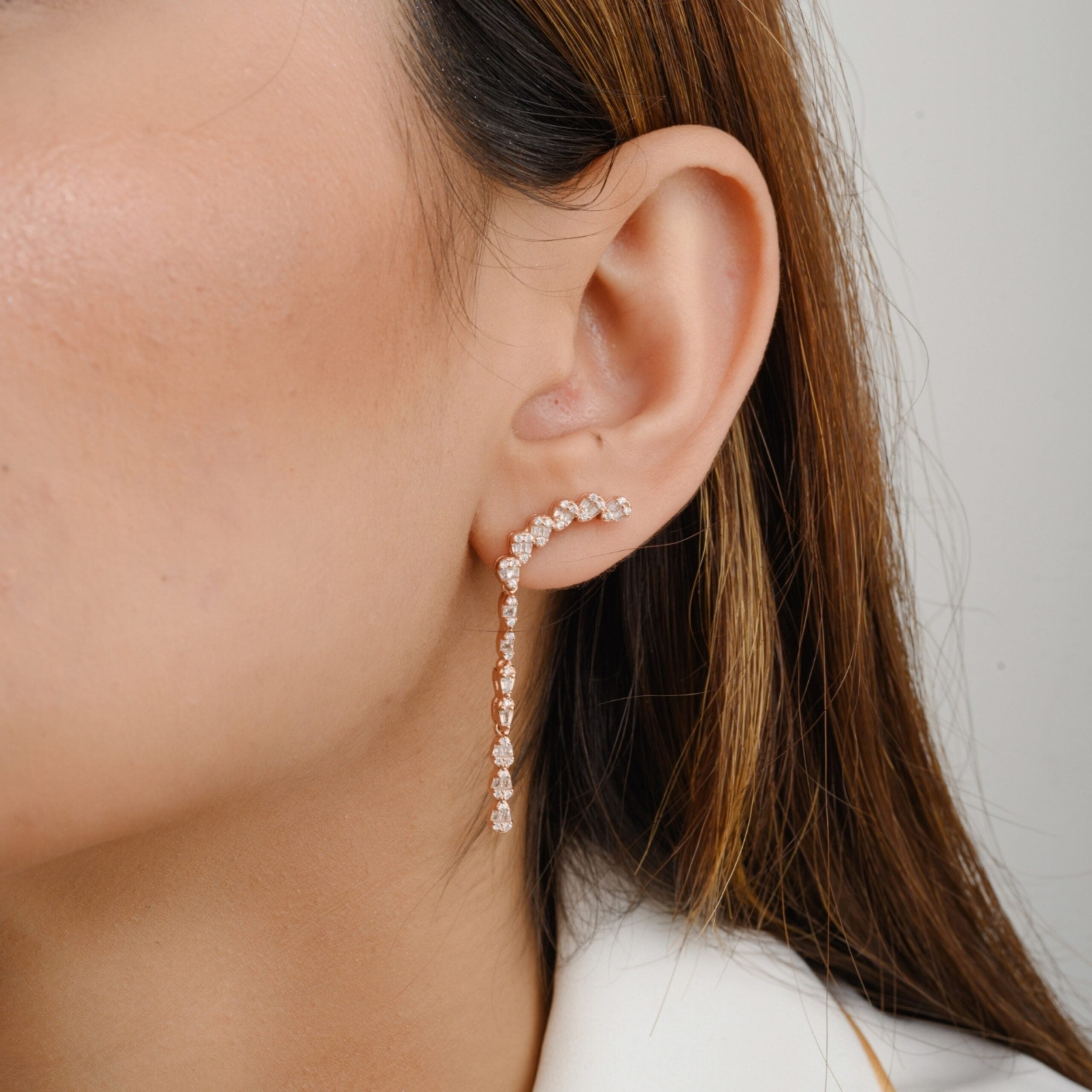 Rose Gold Thread Chain Dangle Earrings