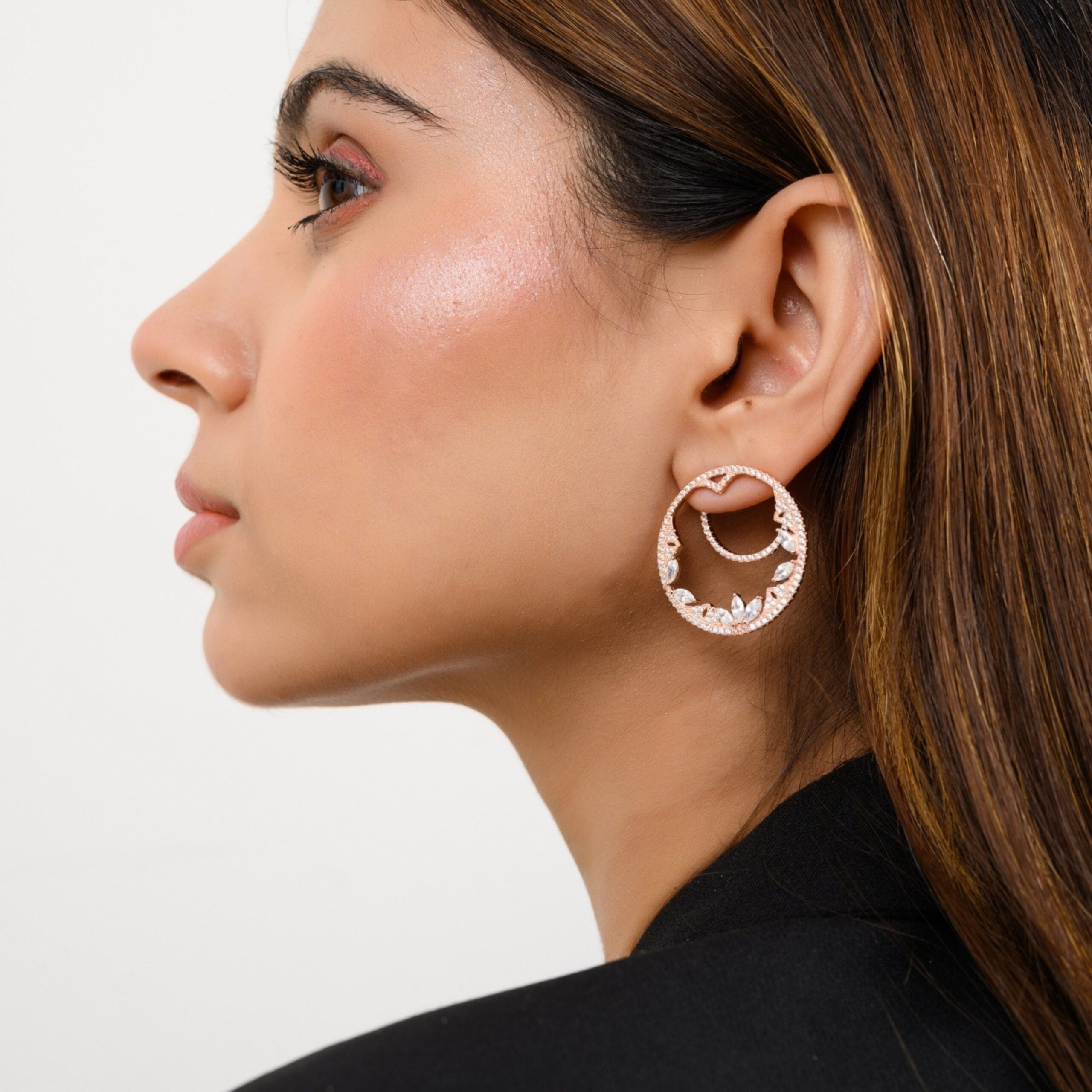 Twin Circle Link Hoop Stud Earrings