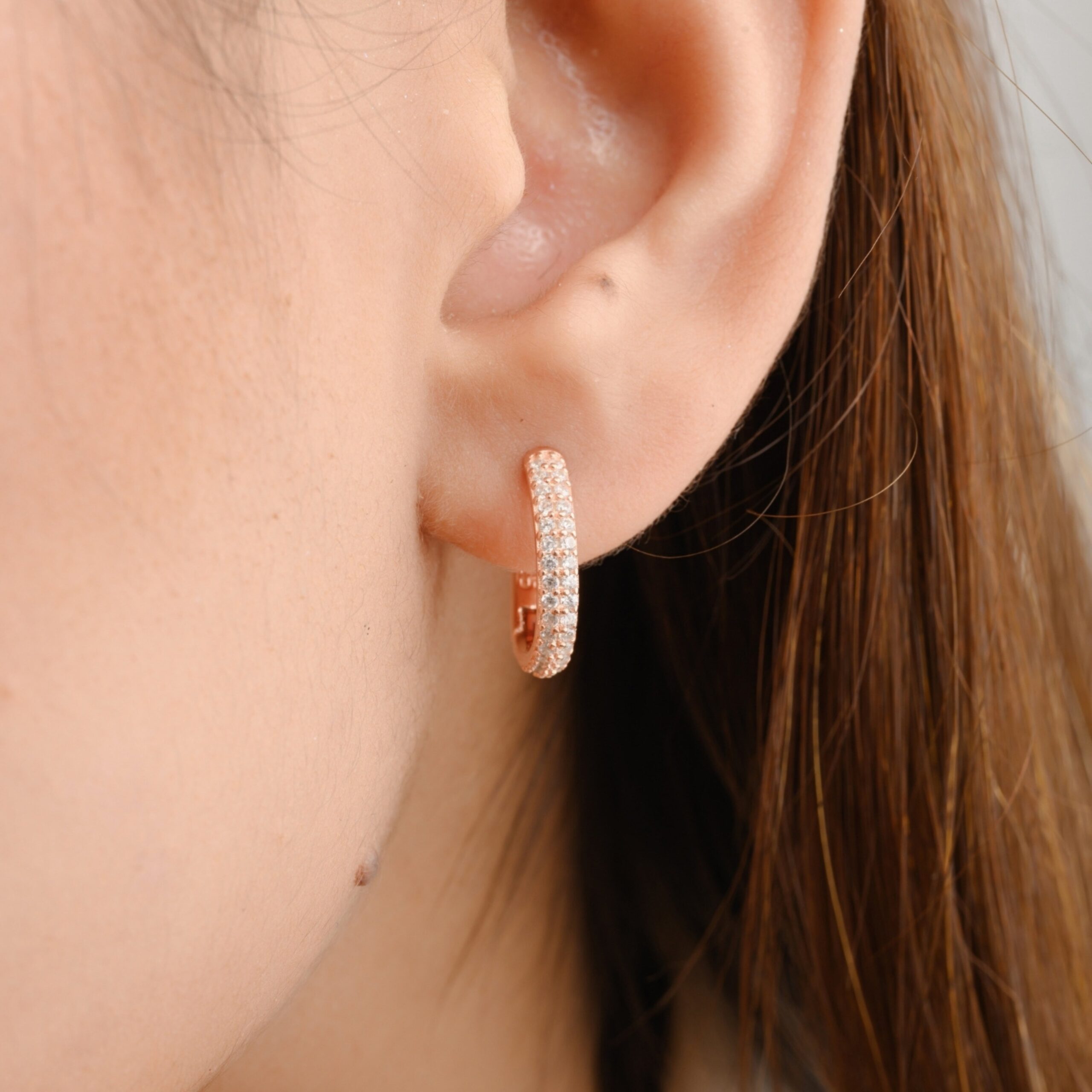 Rose gold Diamond Bali Hoop Earrings