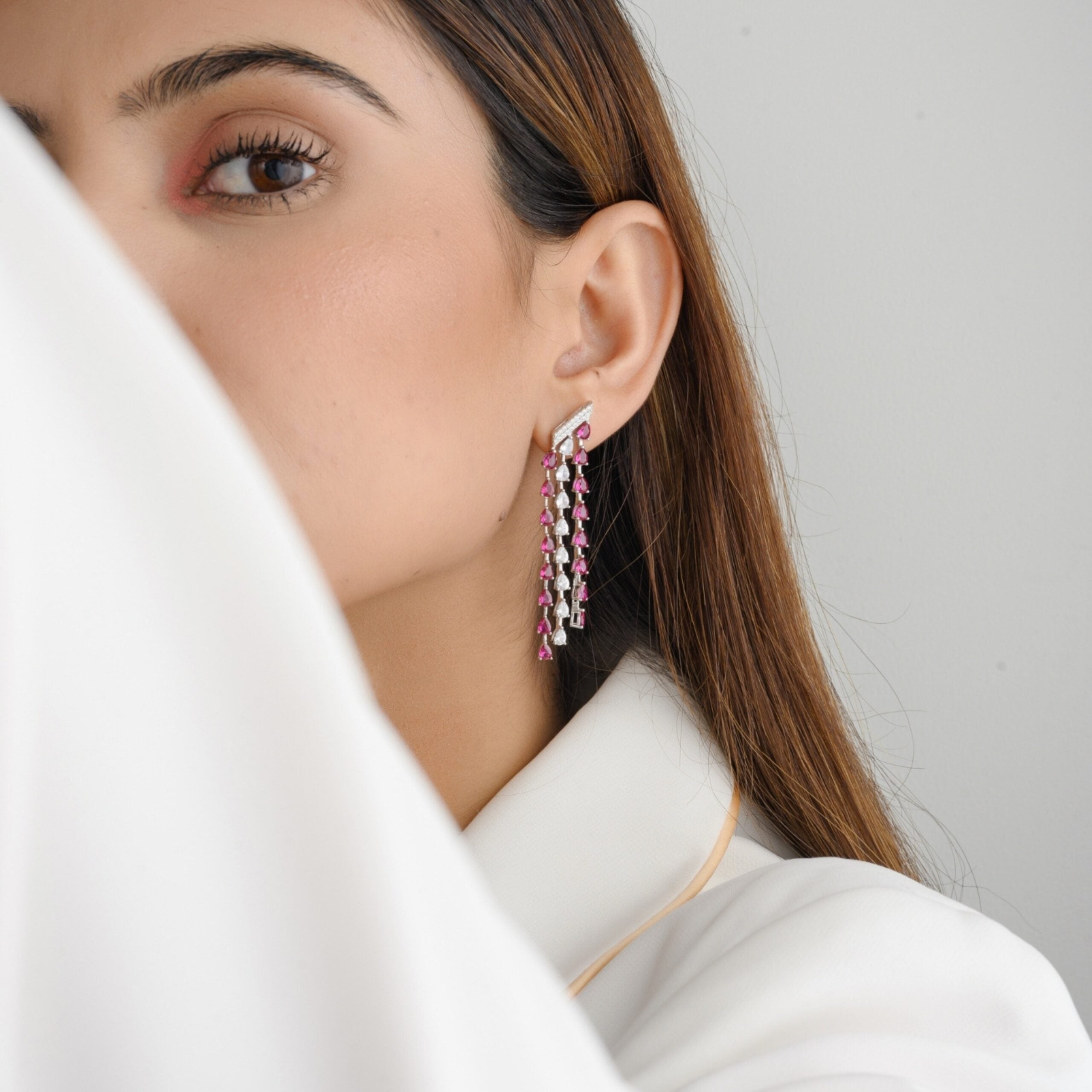 Pink Tourmaline Cz Drops Chandelier Dangle Earrings