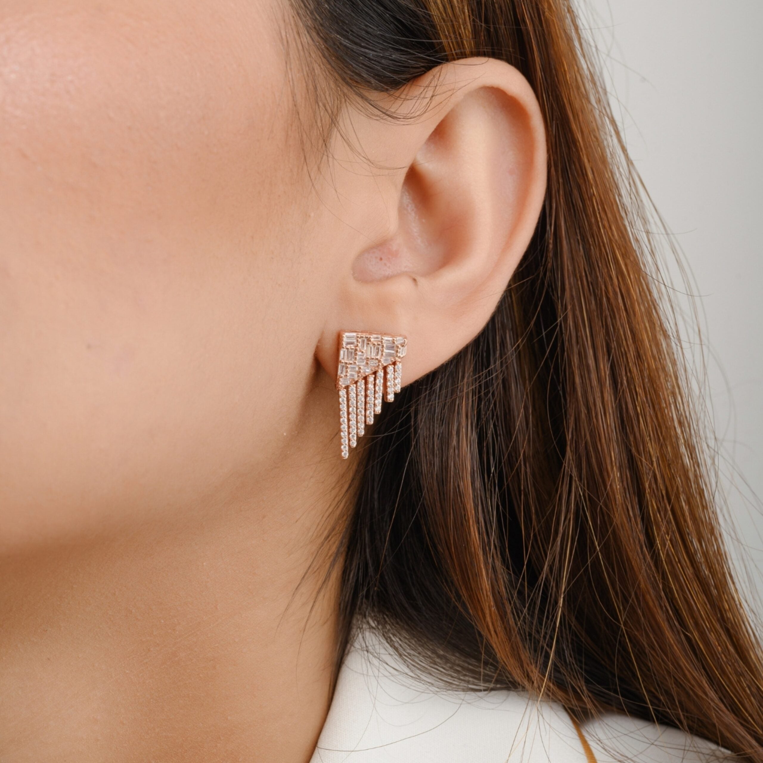 Rose Gold Waterfall Stud Earrings