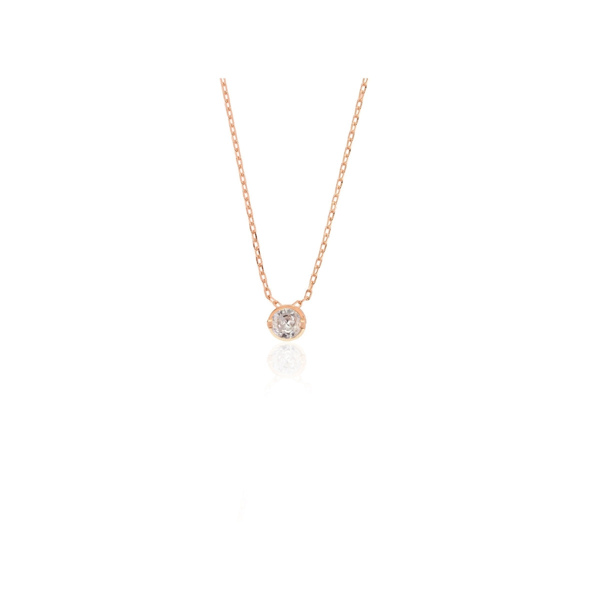 925 Silver CZ Diamond Dainty Stud Necklace in Rose Gold Finsh