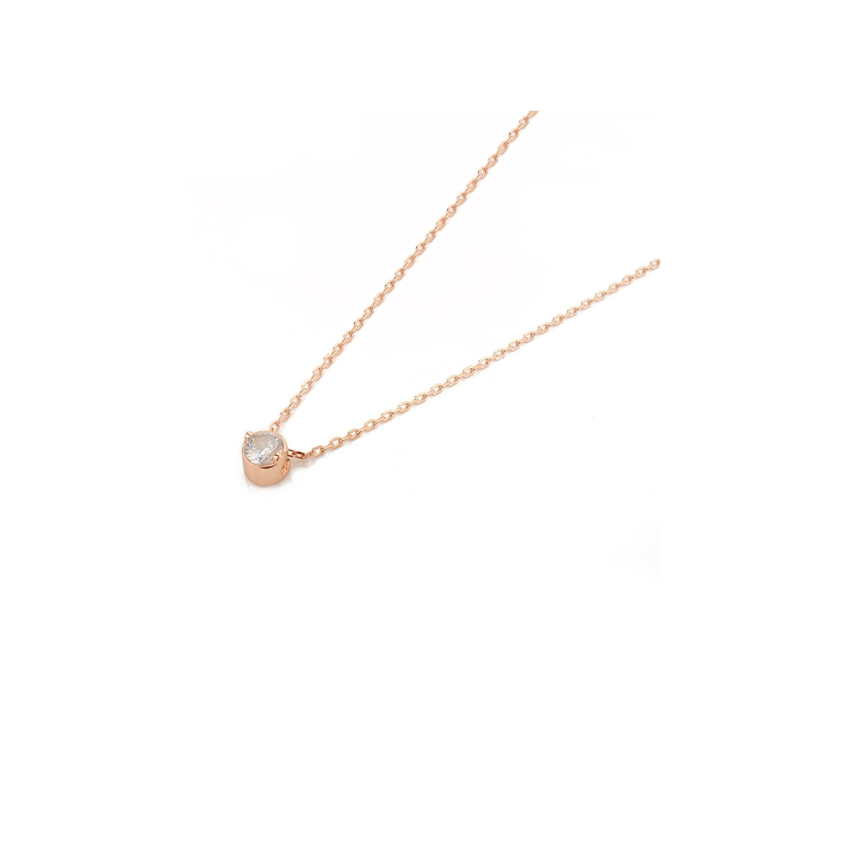 925 Silver CZ Diamond Dainty Stud Necklace in Rose Gold Finsh