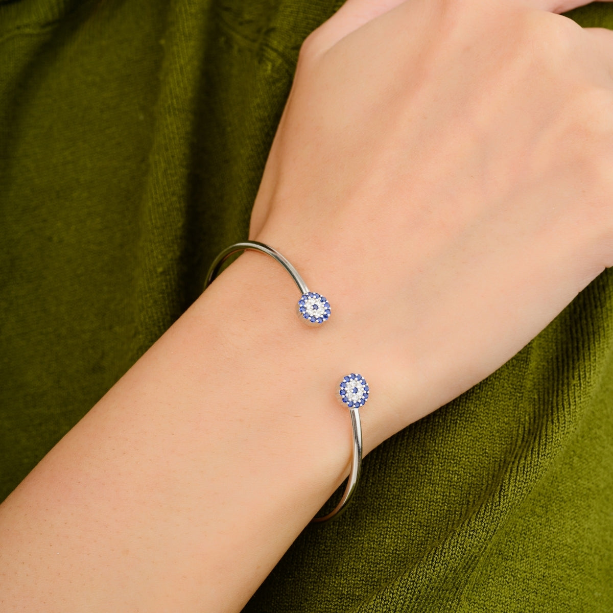 925 Silver Evil Eye Open Cuff Bangle/Bracelet for Women