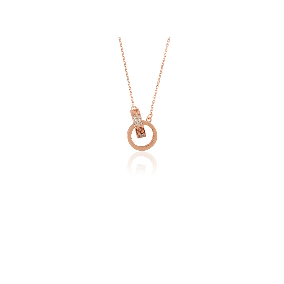 925 Silver Interlocked Circle Charm Necklace in Rose Gold Finish