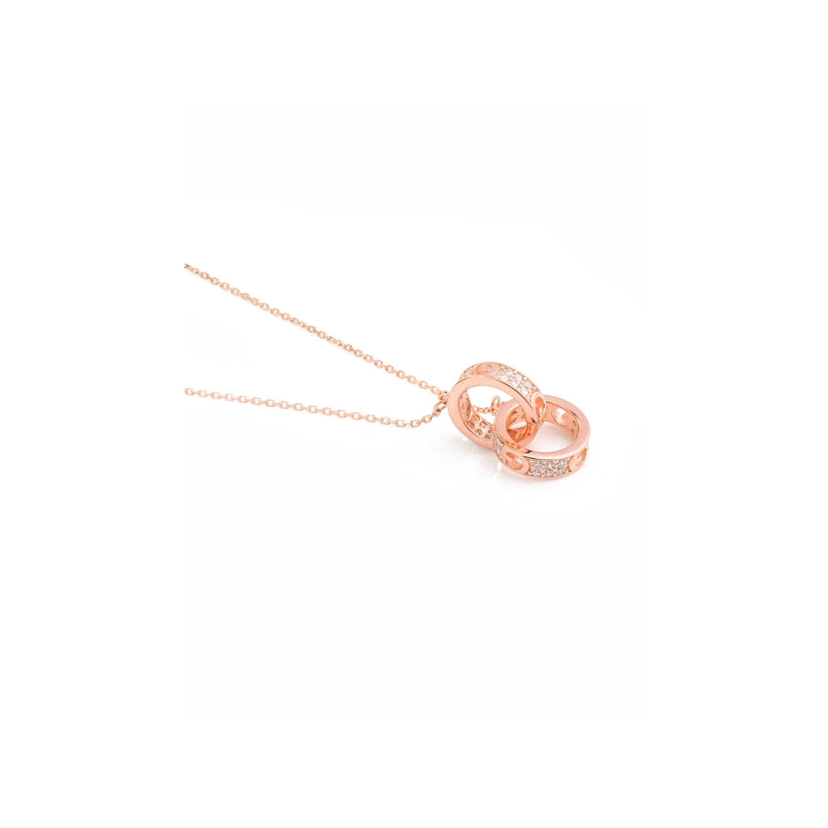 925 Silver Interlocked Circle Charm Necklace in Rose Gold Finish