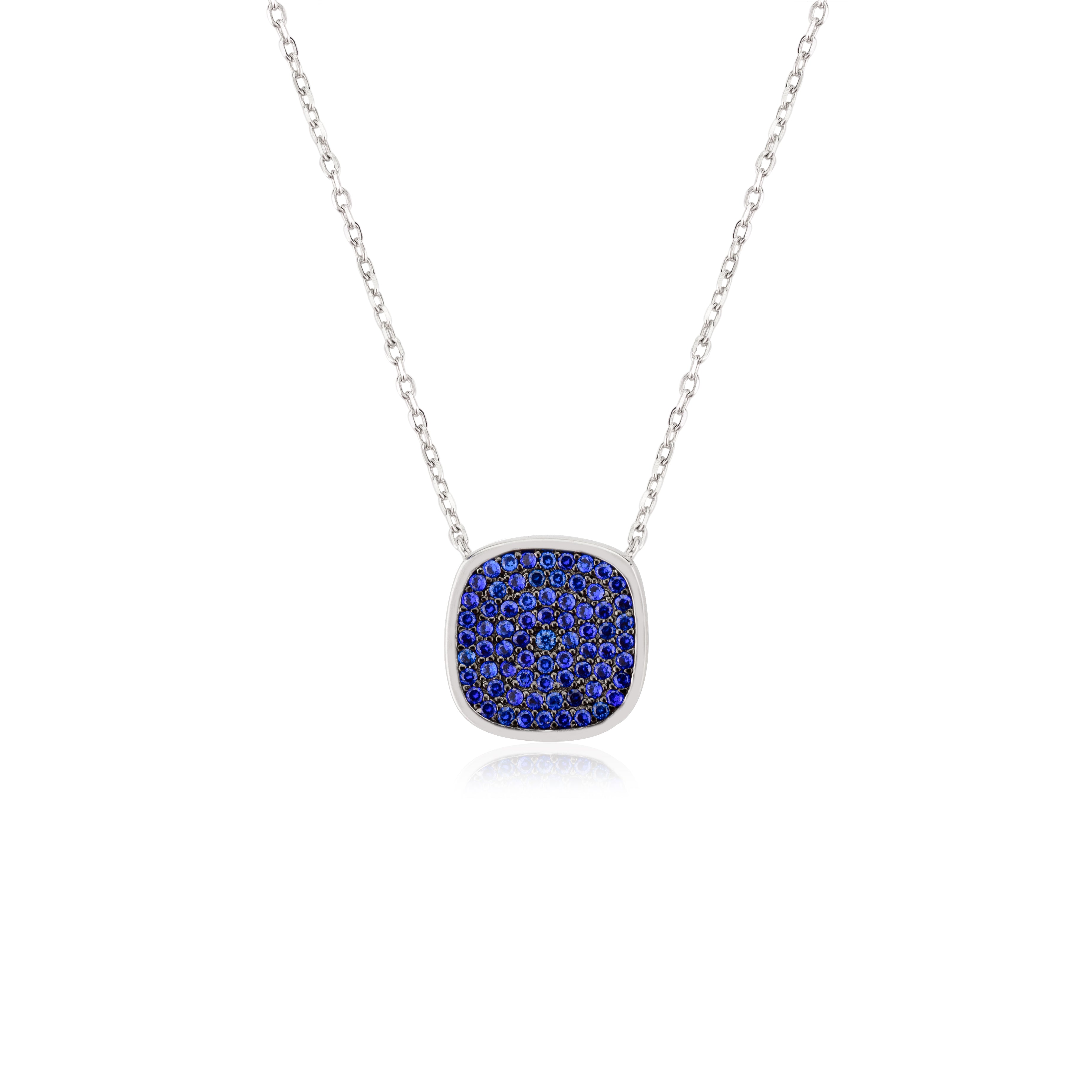 925 Silver Blue Cushion Pendant Necklace for Women
