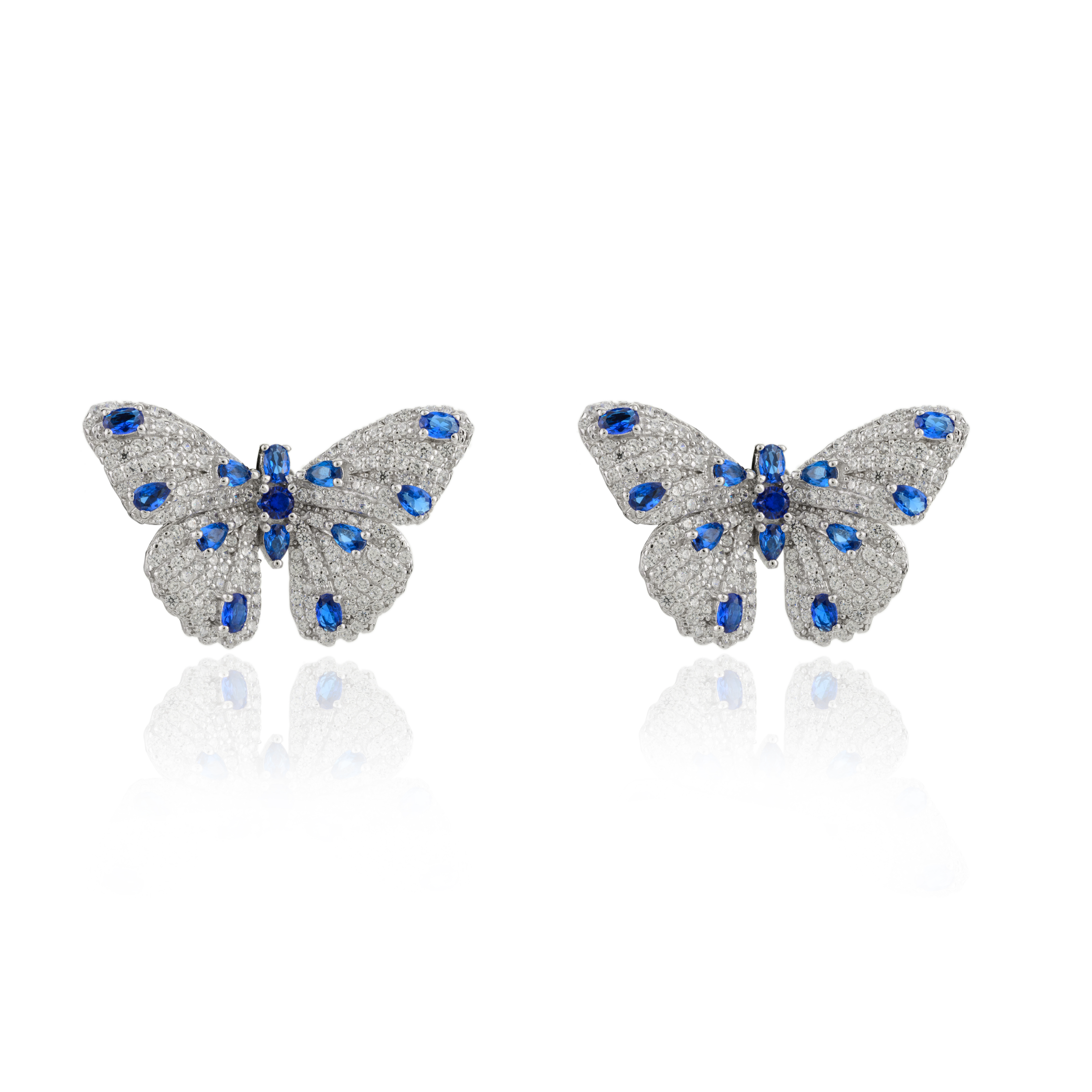 925 Silver CZ Crystal Diamonds Butterfly Stud Earrings