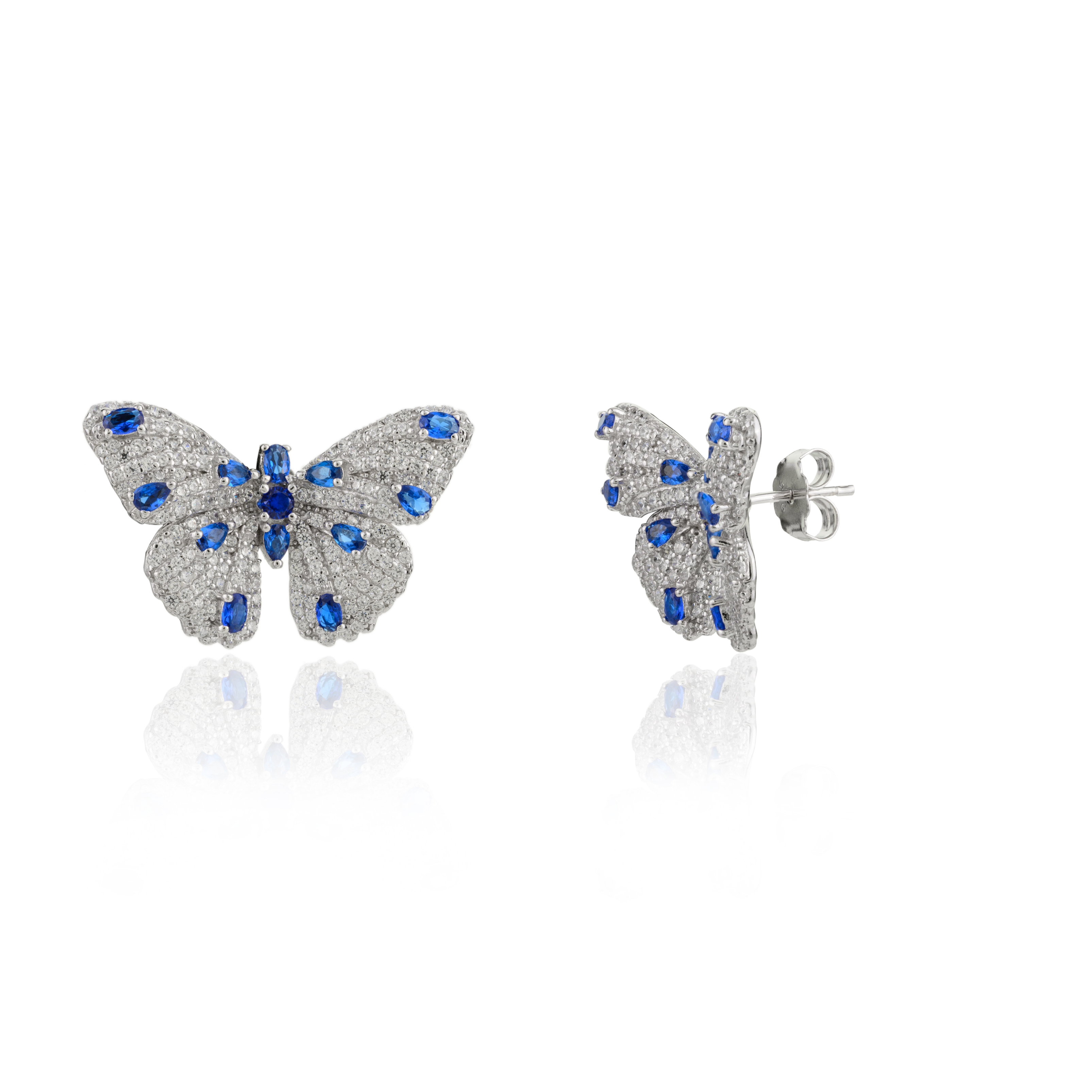 925 Silver CZ Crystal Diamonds Butterfly Stud Earrings