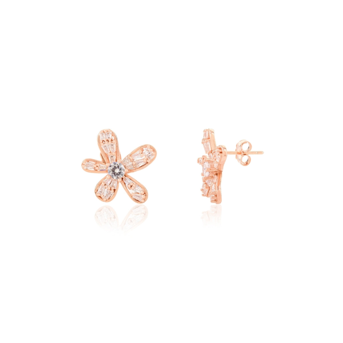 925 Silver CZ Diamonds Accents Flower Stud Earrings