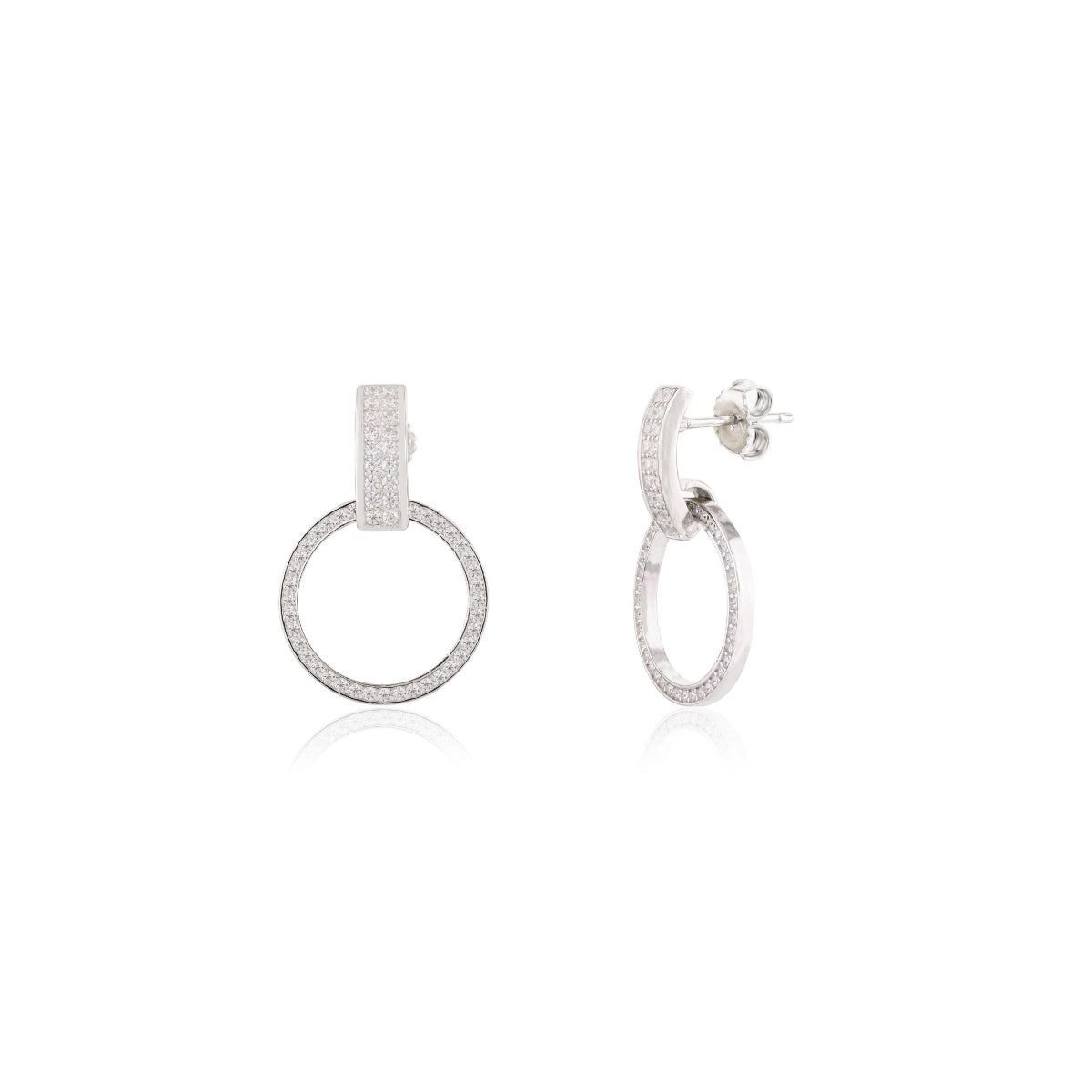 925 Silver Cz Diamonds Accents Circle Drop Earrings