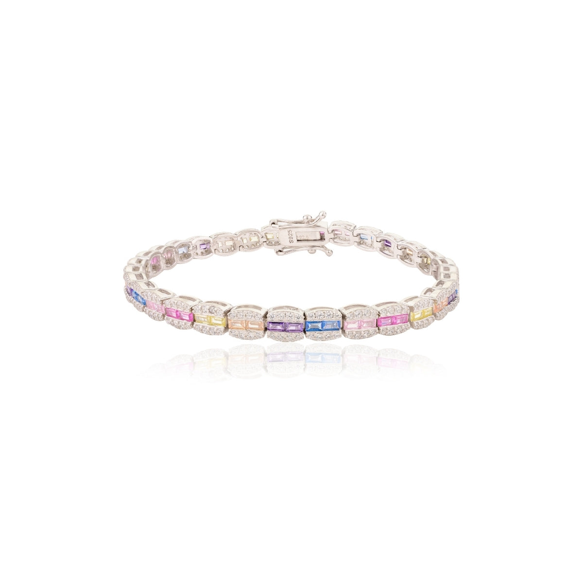 925 Silver Cz Gemstones Tennis Bracelet