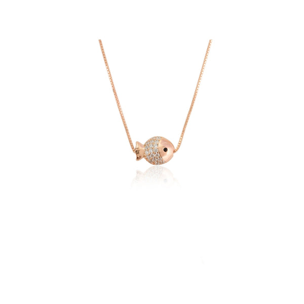 925 Silver Dainty Fish Charm Pendant Necklace in Rose Gold Finish