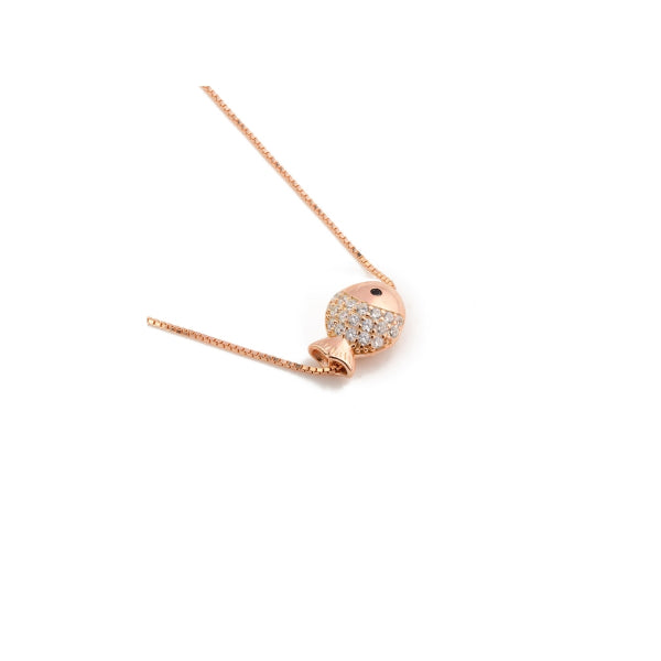 925 Silver Dainty Fish Charm Pendant Necklace in Rose Gold Finish