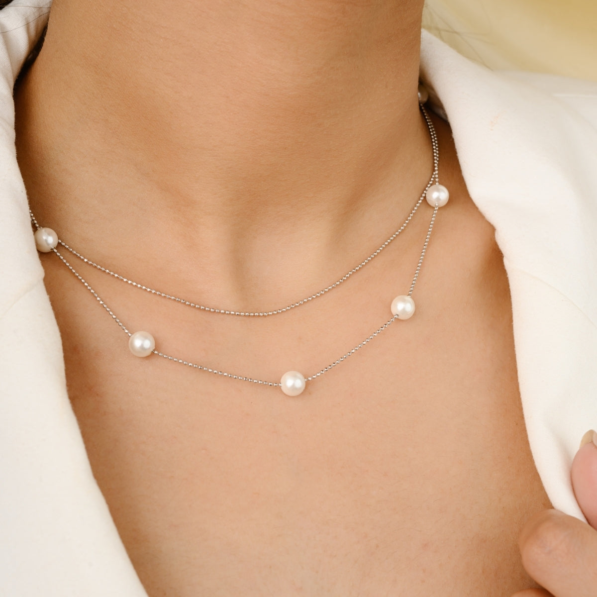 925 Silver Dainty Pearl Choker Necklace