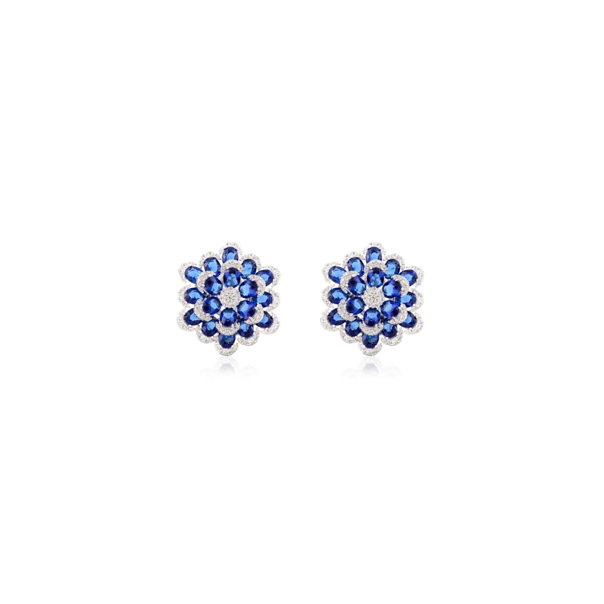 925 Silver Floral Stud Earrings with Sparkling Blue CZ Diamonds