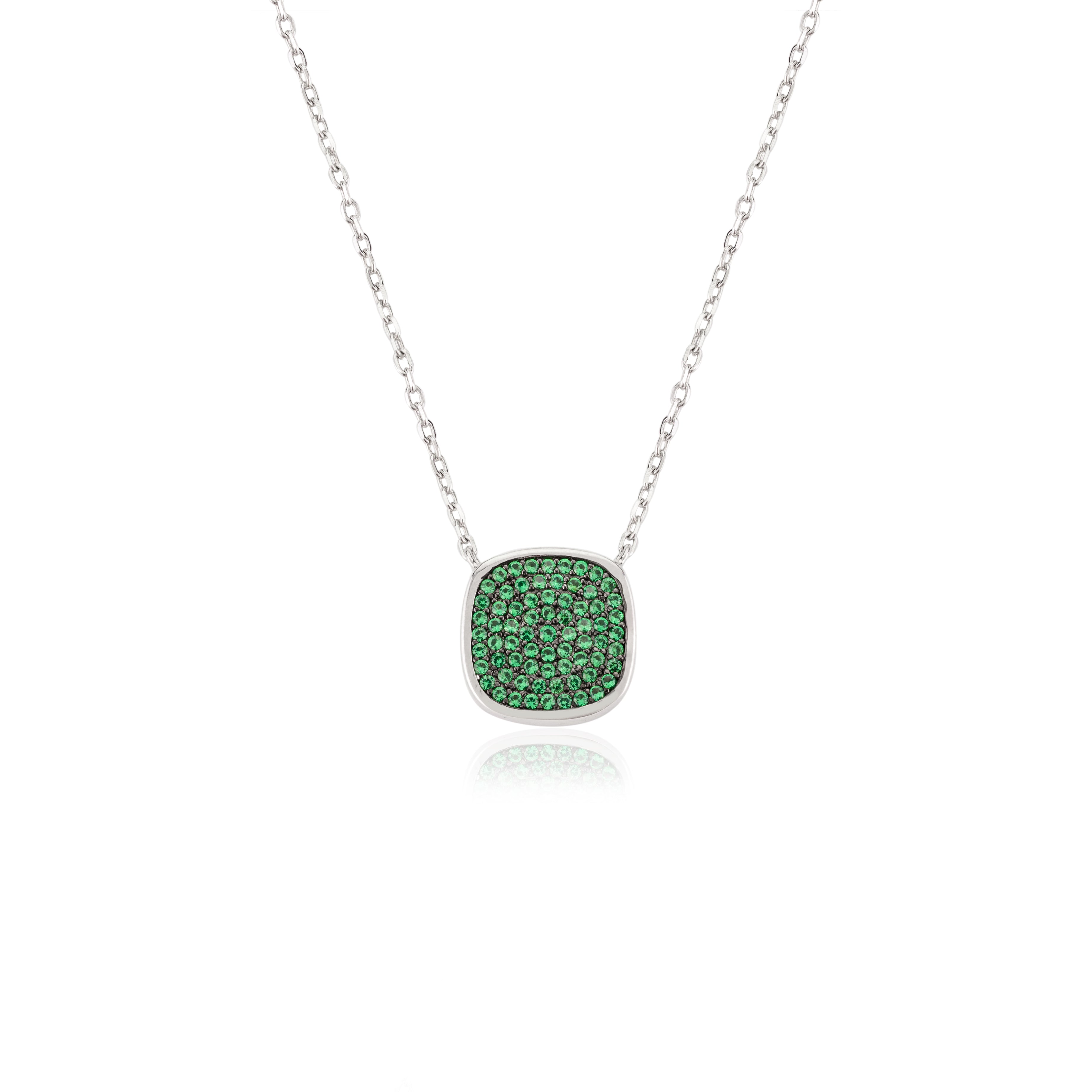 925 Silver Green Cushion Pendant Necklace for Women