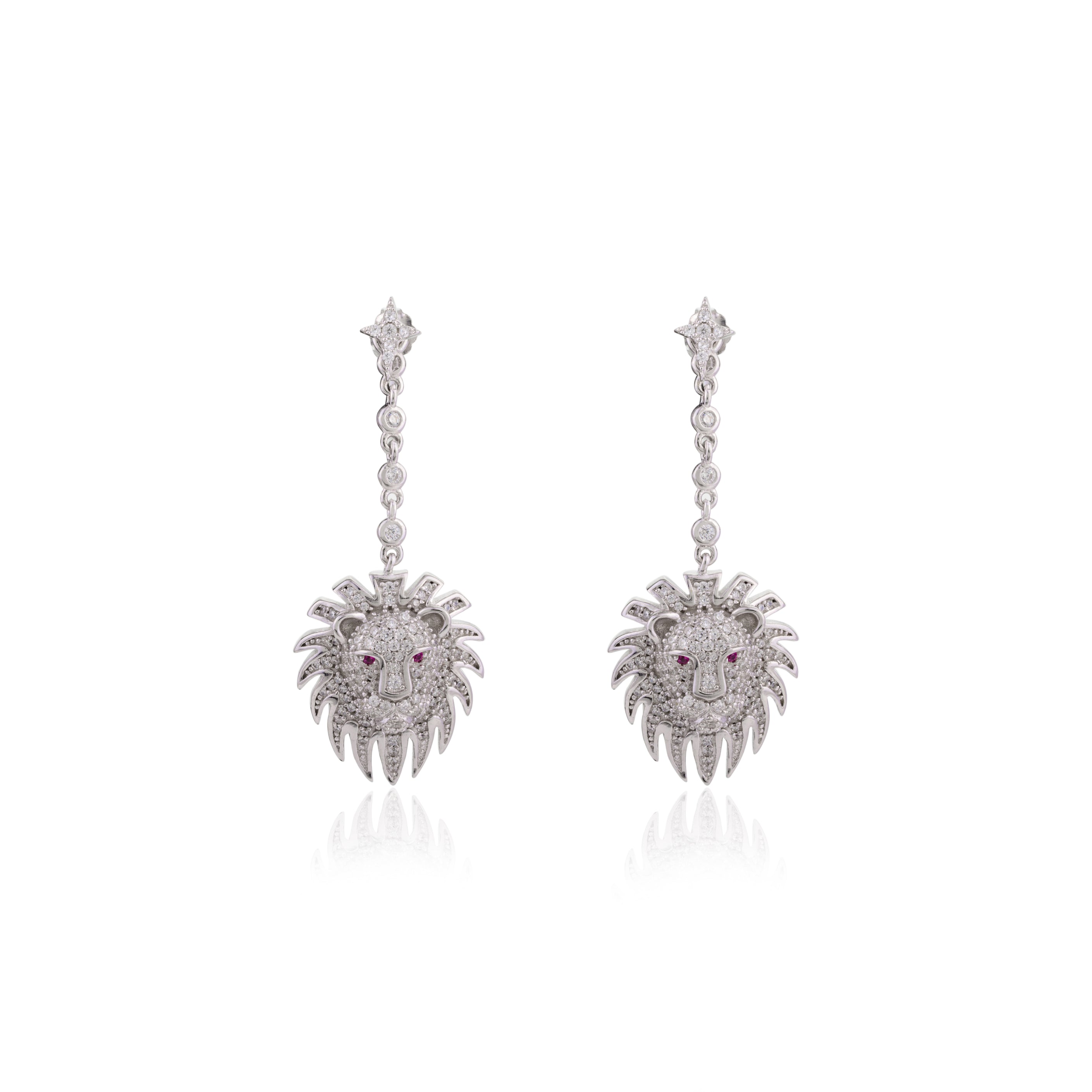 925 Silver Lion Charm Leo Earrings