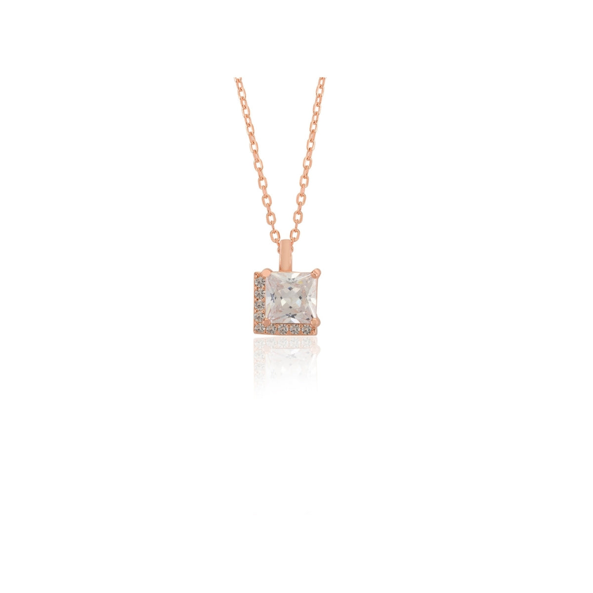 925 Silver Square Diamond Pendant Necklace