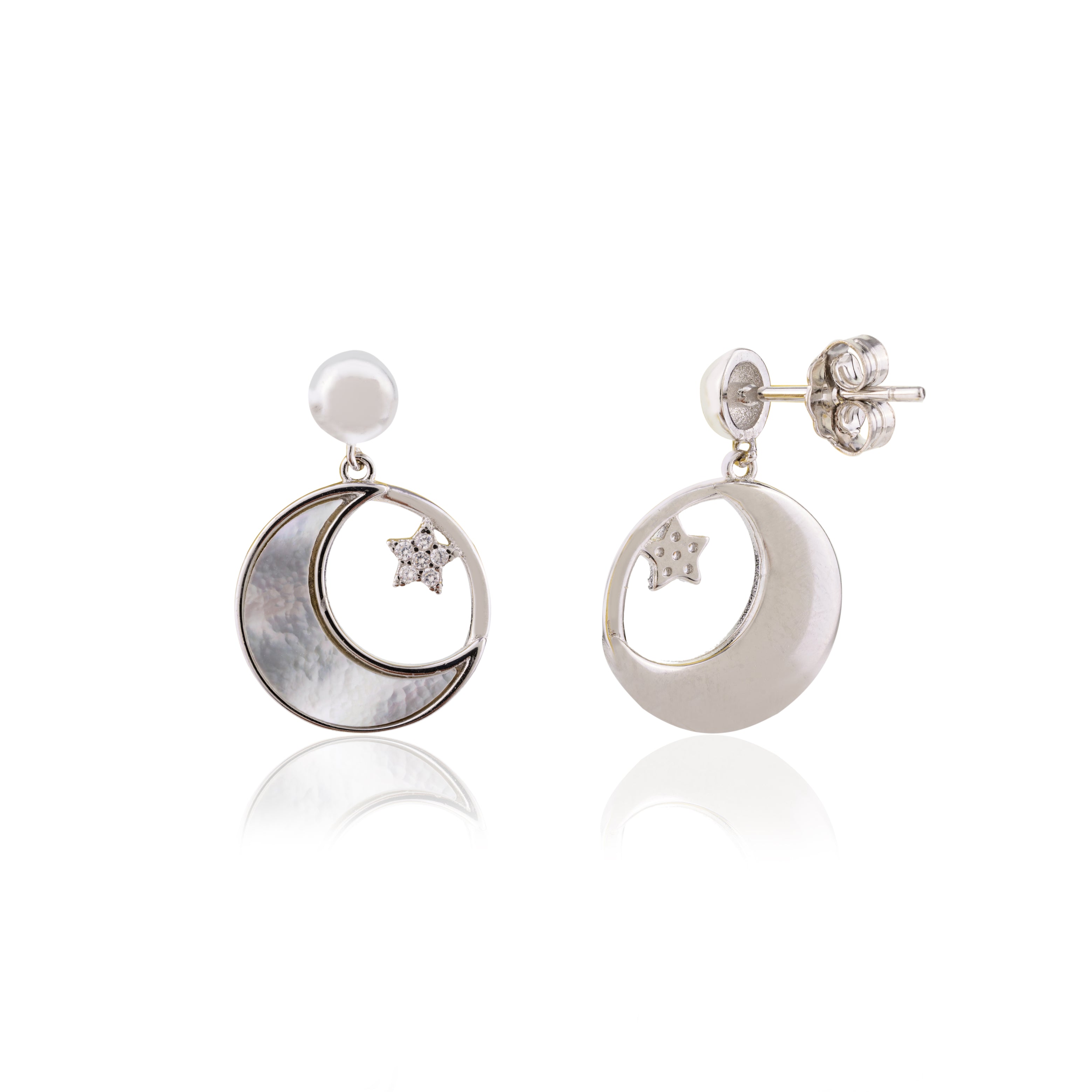 925 Silver Star & Moon Charm Earrings