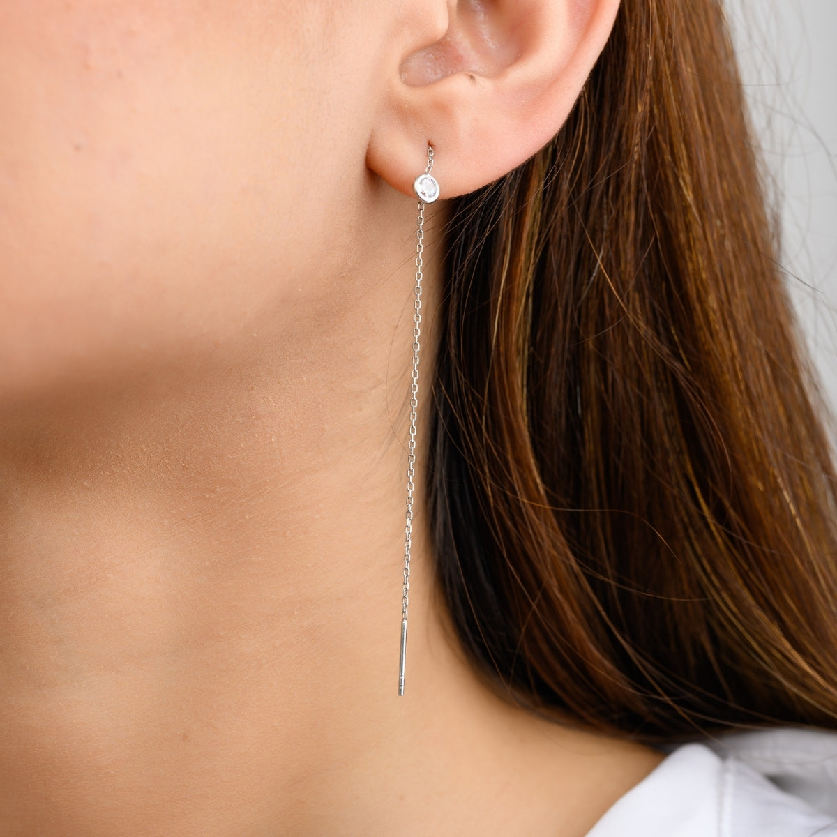 925 Silver Threader Earrings with CZ Drops