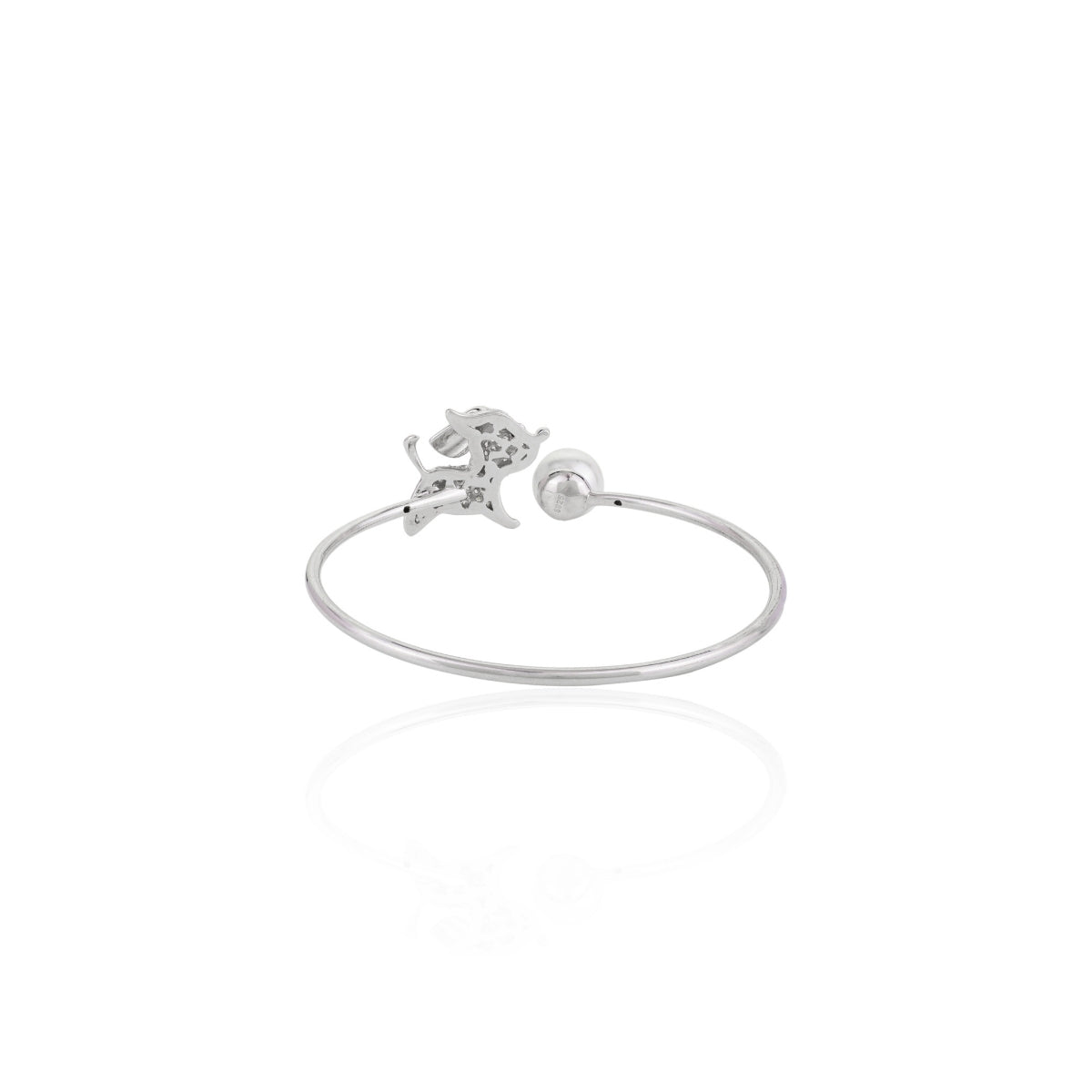 Adorable Puppy White Pearl Charm Silver Bangle for Women