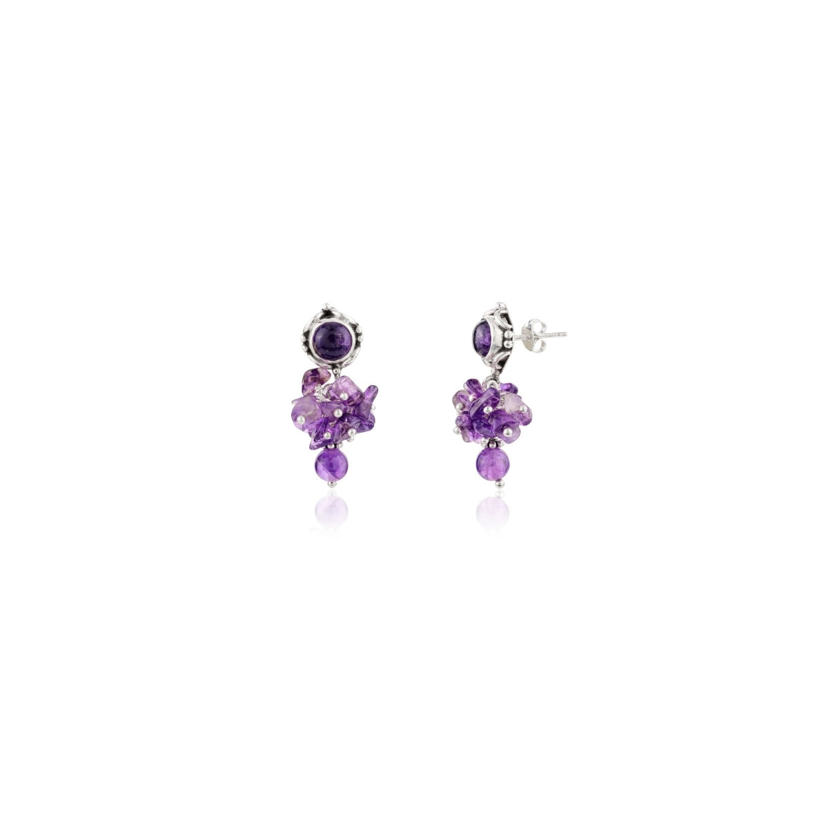 Amethyst Snowflake CZ Beads Silver Stud Earrings