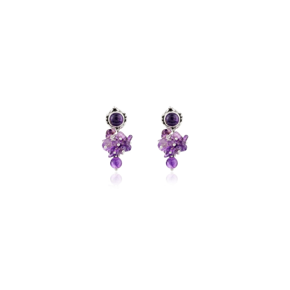 Amethyst Snowflake CZ Beads Silver Stud Earrings