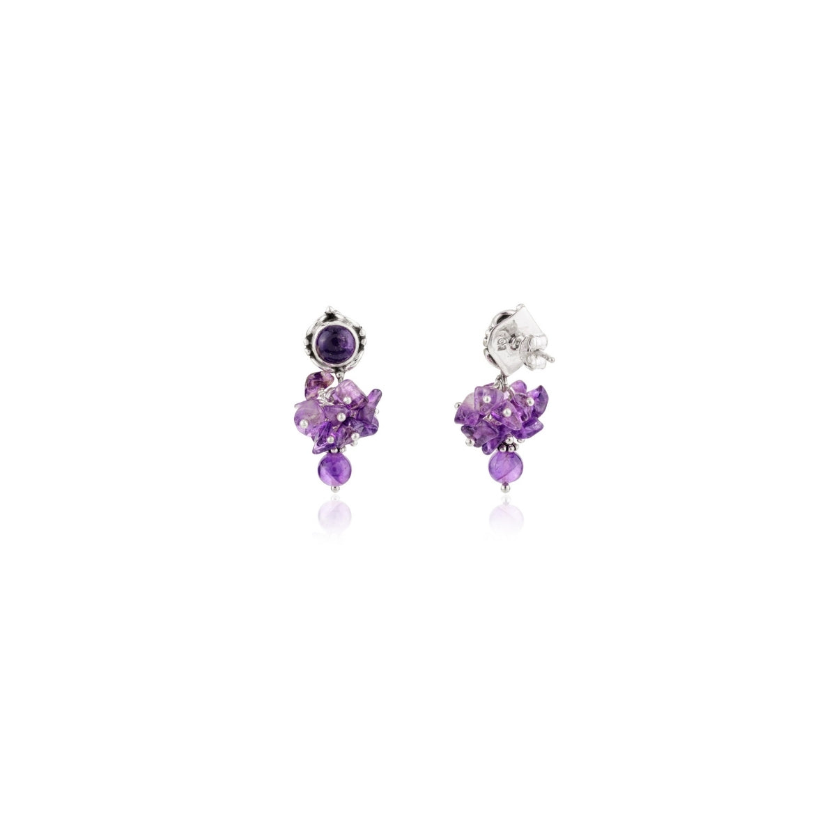 Amethyst Snowflake CZ Beads Silver Stud Earrings