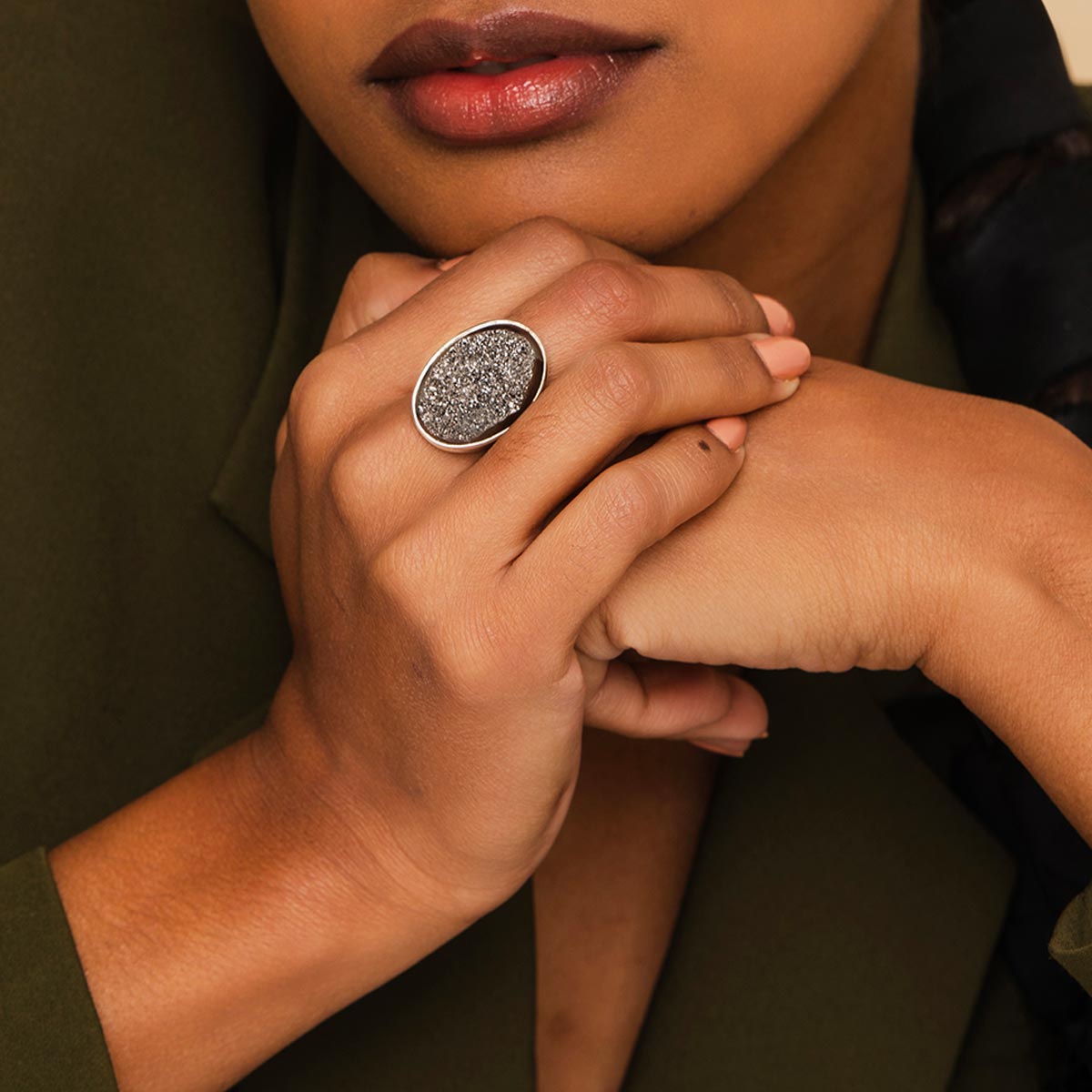 Black Onyx Glitter Ring