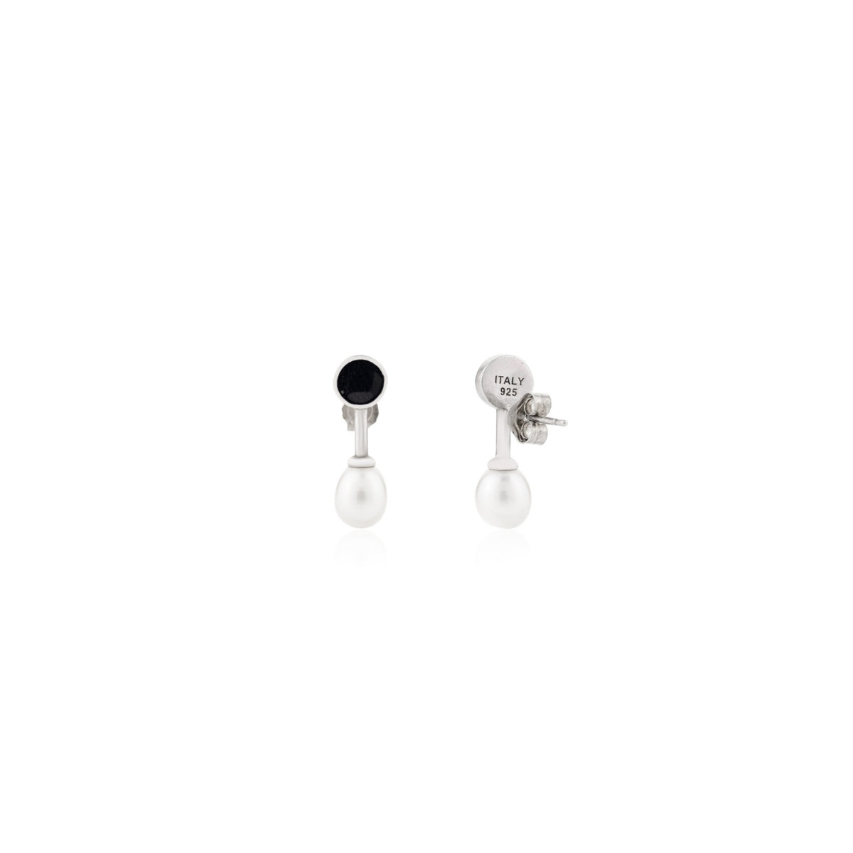 Black Onyex gemstone Pearl Drop Earrings in 925 Silver