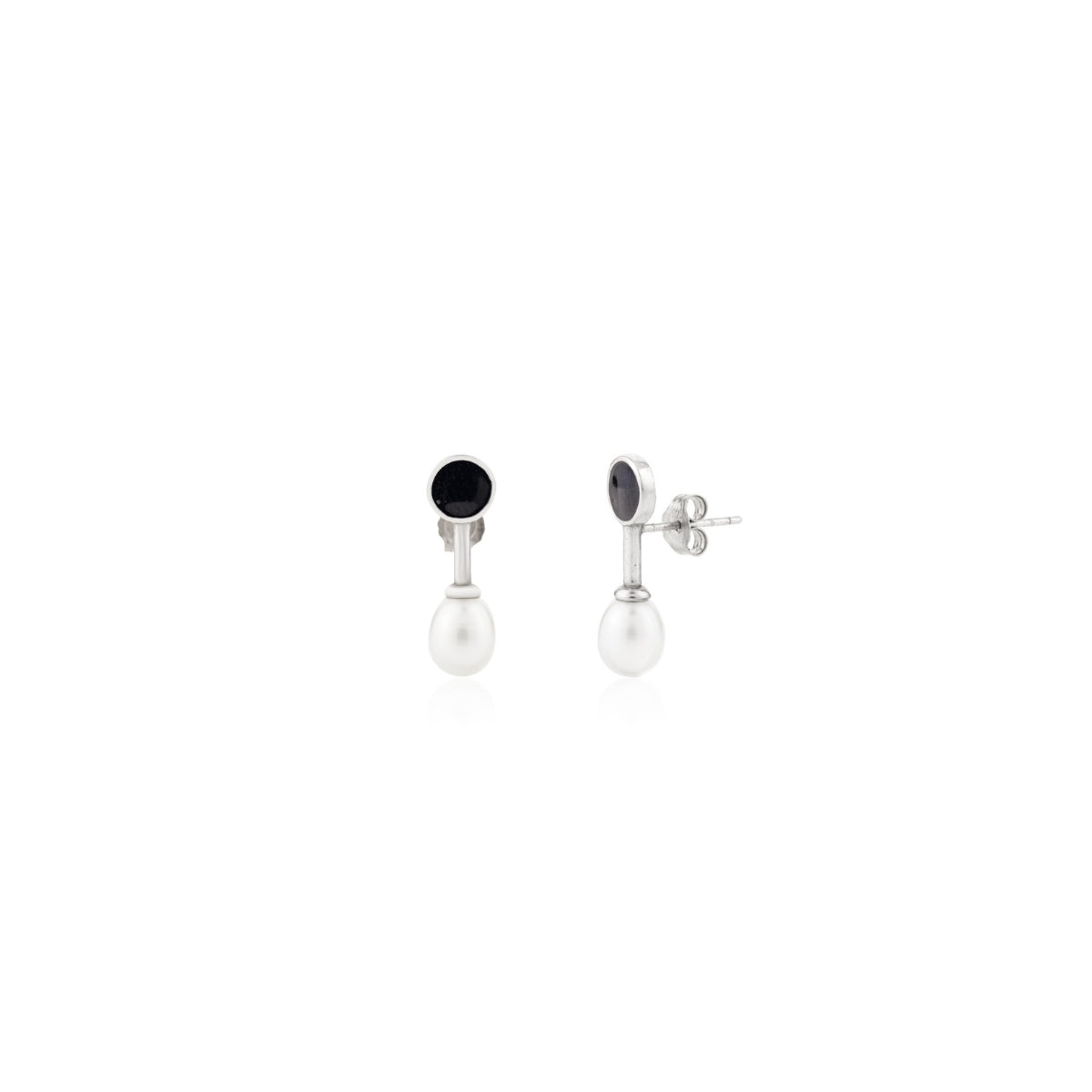 Black Onyex gemstone Pearl Drop Earrings in 925 Silver