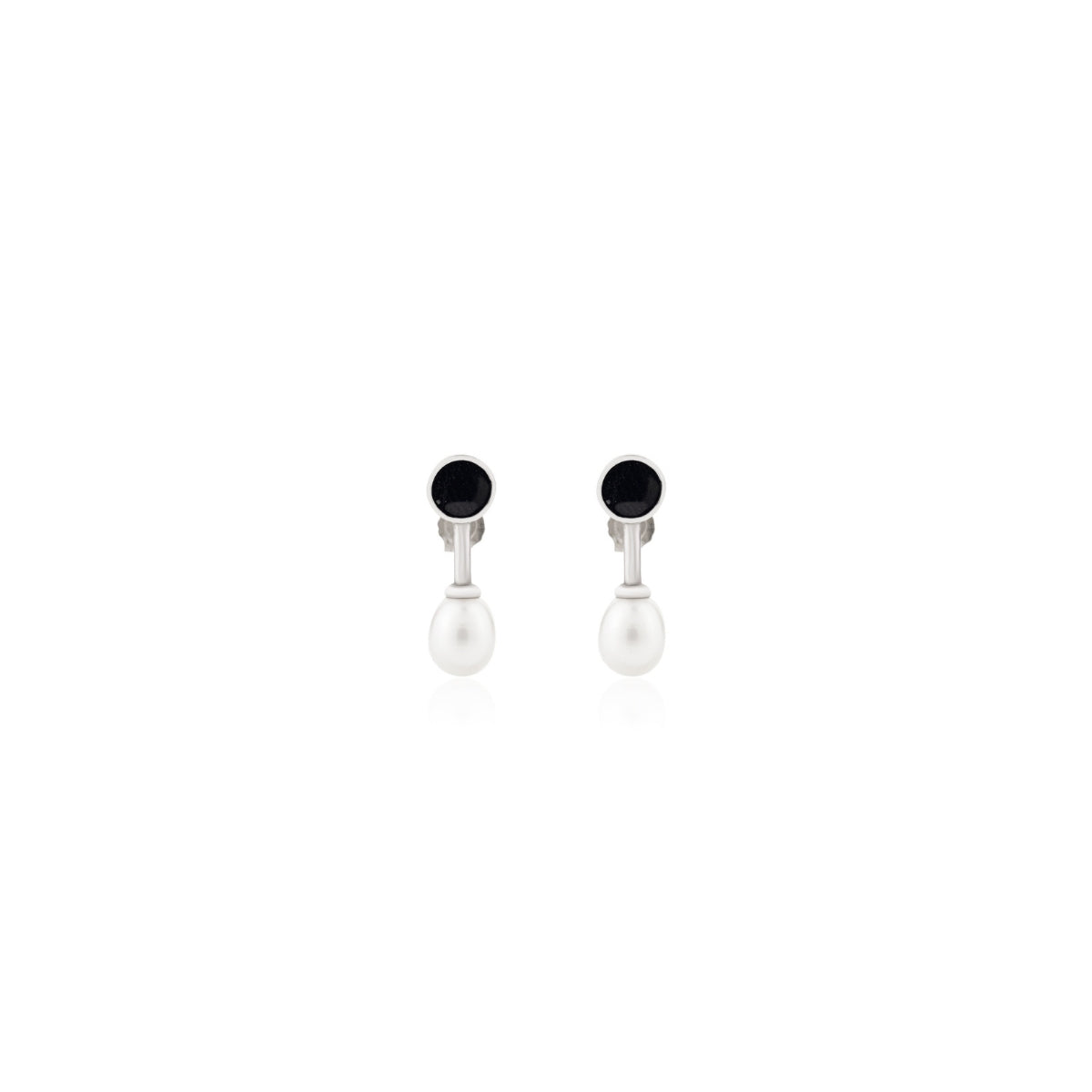 Black Onyex gemstone Pearl Drop Earrings in 925 Silver