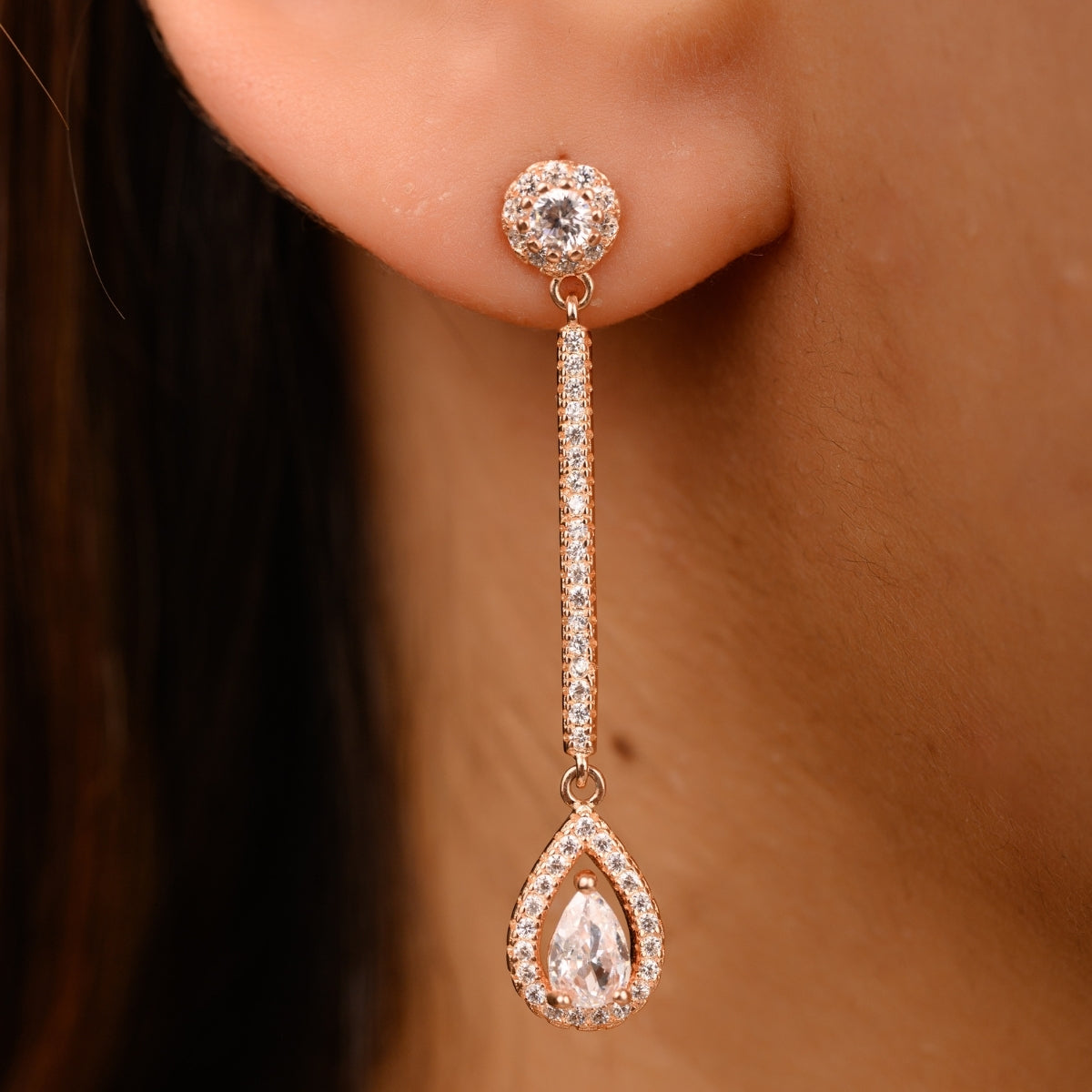 Rose gold Pear Cut Drop Earrings