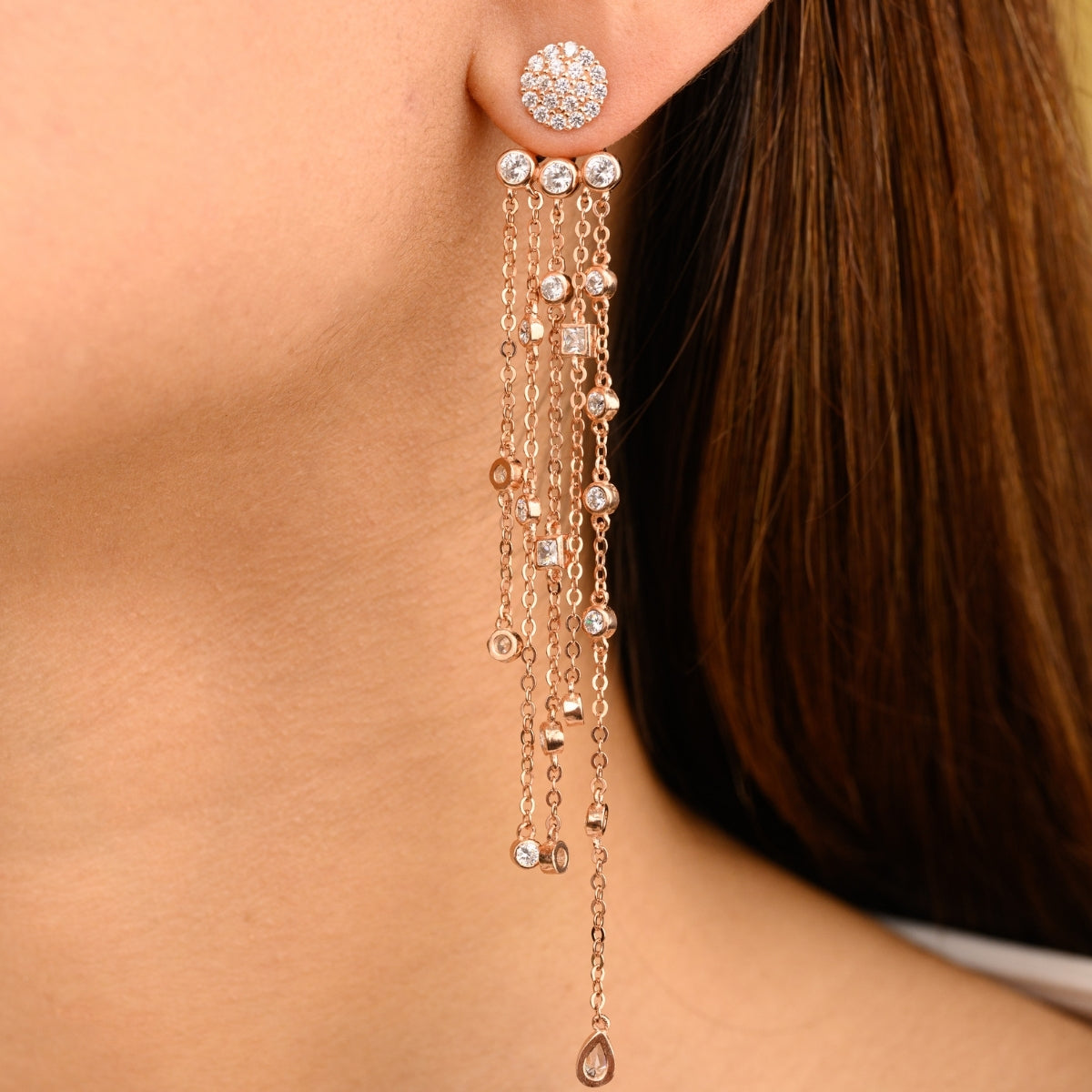 Rose gold Tassel Droplets Chain Earrings