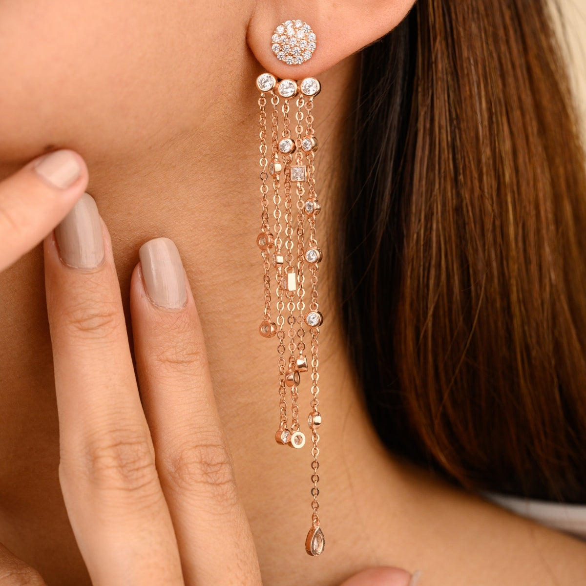 Rose gold Tassel Droplets Chain Earrings