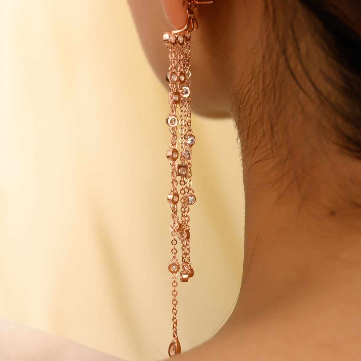 Rose gold Tassel Droplets Chain Earrings