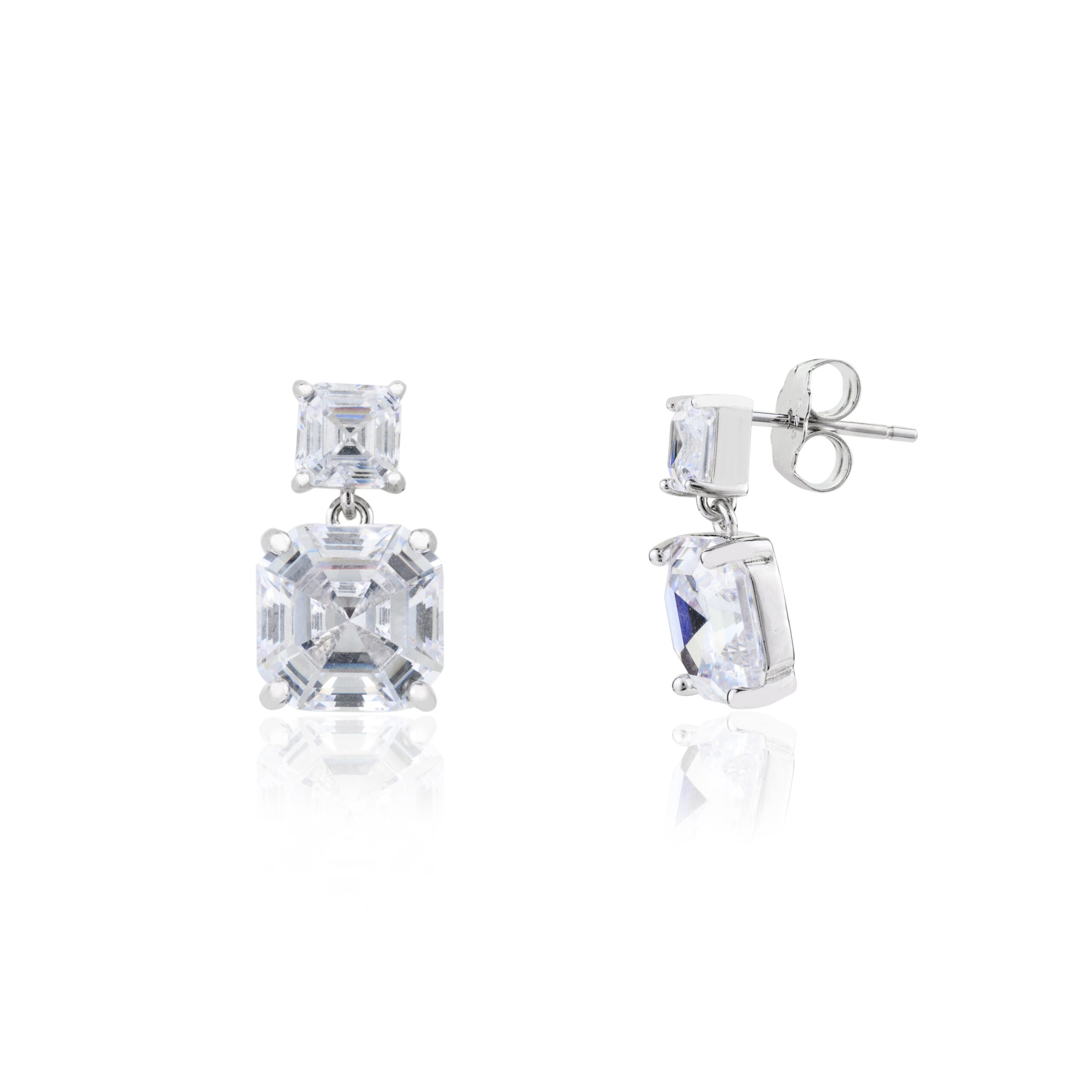 Emerald Cut White Diamond Drop Studs