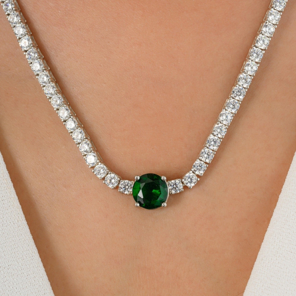 925 Silver Emerald Cz Diamond Necklace for Women