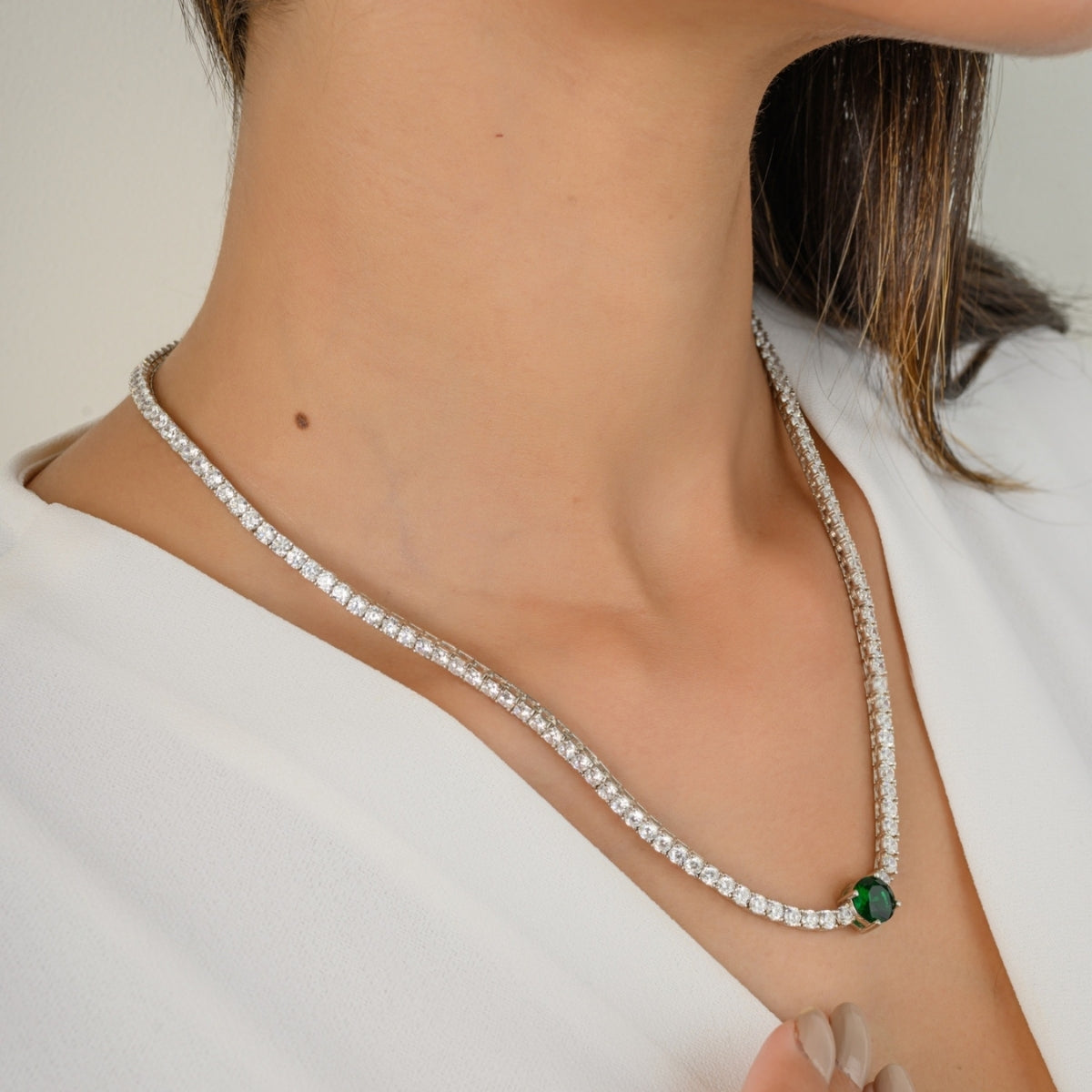 925 Silver Emerald Cz Diamond Necklace for Women